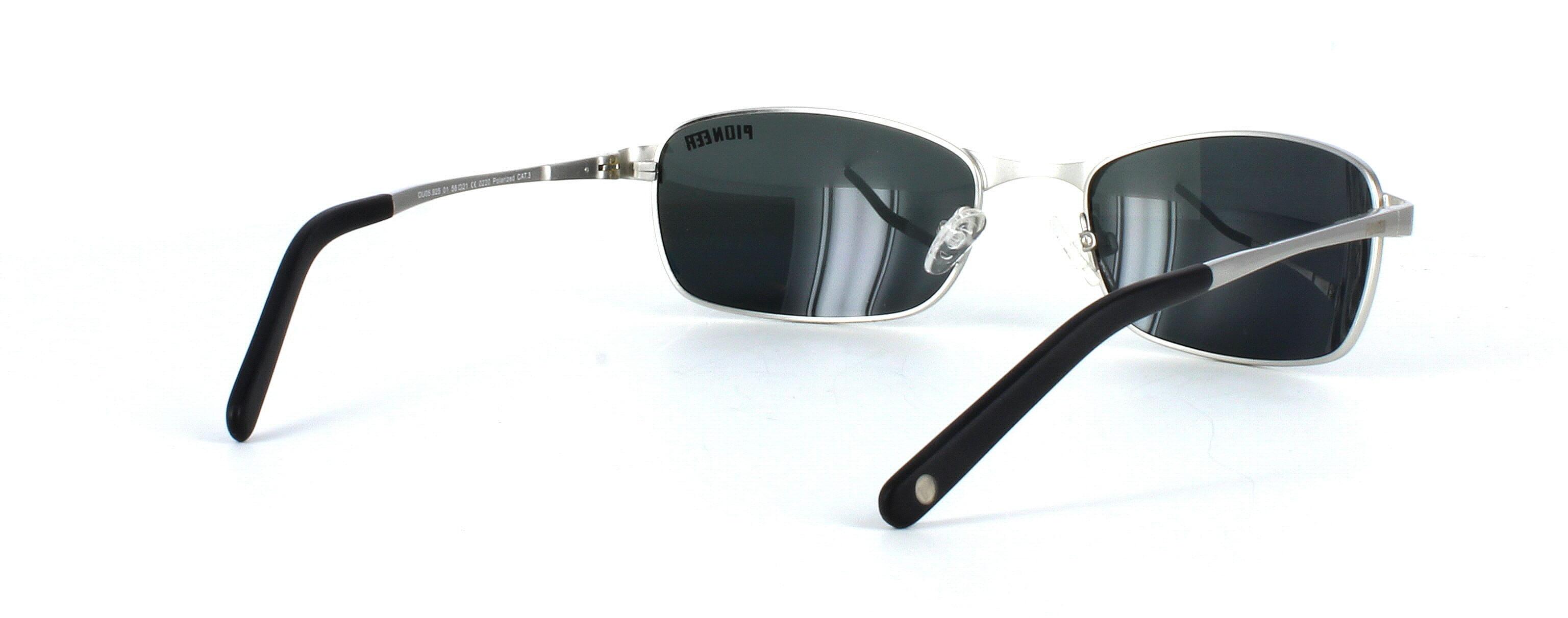 Pioneer Sunglasses - Aimee is a women's wrap style sunglass with sprung hinge temples and polarised grey lenses in matt silver - image view 4