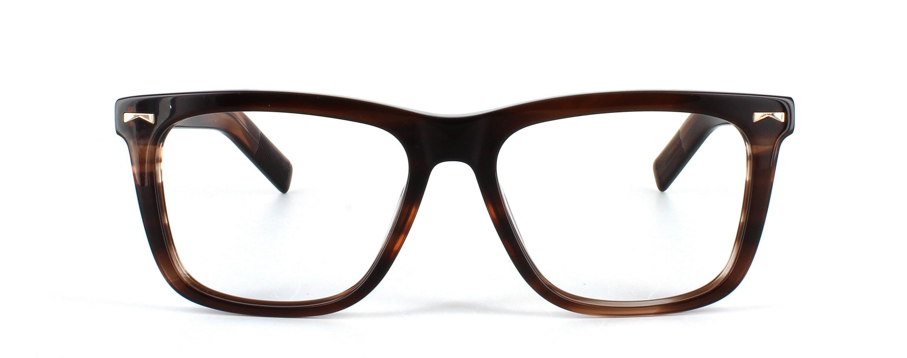 Edward Scotts Warhol - Bold and robust unisex statement glasses frame with rectangular shaped lenses and barrel hinges here presented in shiny tortoise - image view 5