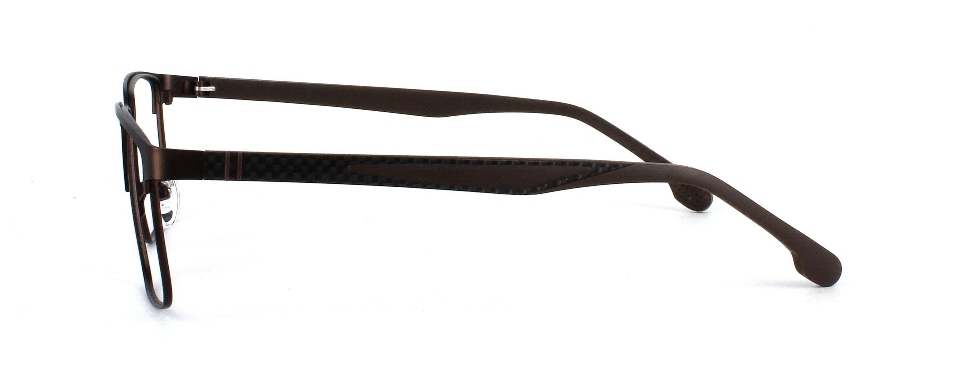 Degas - Men's matt bronze rectangular shaped metal glasses frame with single barrel hinge and matt feel plastic arms - image view 2