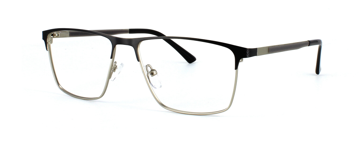 Carnoustie - Men's rectangular shaped full-rim metal glasses wirh sprung hinged temples and matching arms here presented in black & silver - image view 1