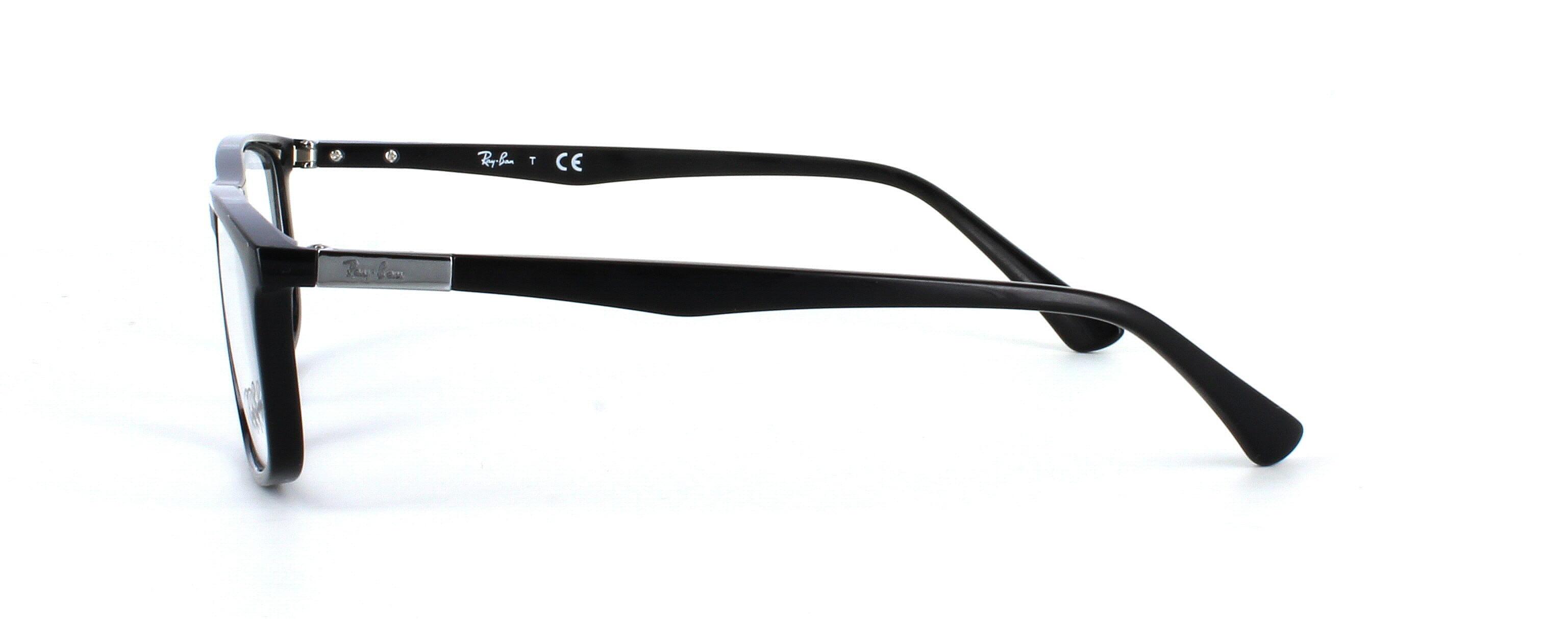 Ray Ban 71281 - Unisex shiny black rectangular shaped acetate glasses frame with silver metal barrel hinged temples - image view 2