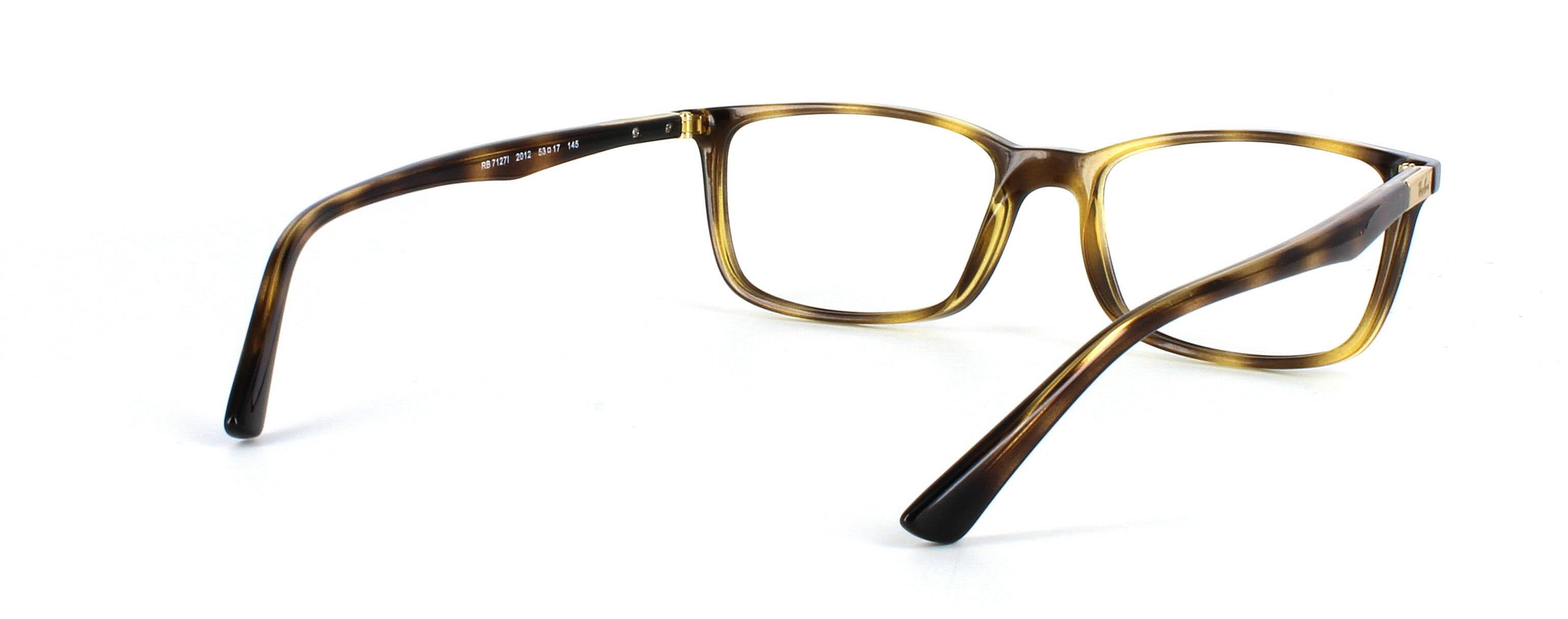 Ray Ban 71271 - Dark shiny blue unisex acetate glasses frame with gold metal barrel hinged temples leading to matching acetate arms - image view 4