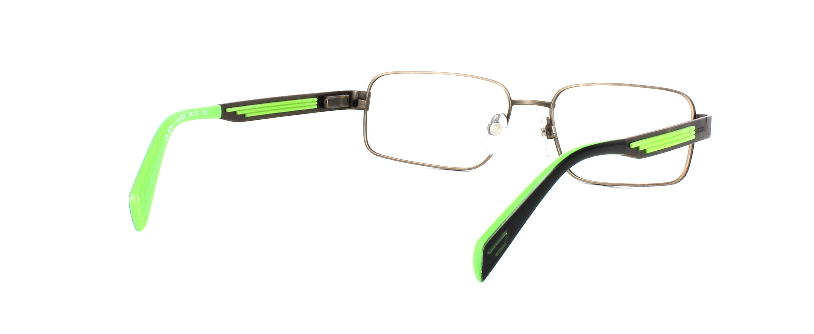 Diesel 5051 038 - Gent's rectangular bronze coloured metal glasses with lime green acetate detailing and ear tips - image view 4