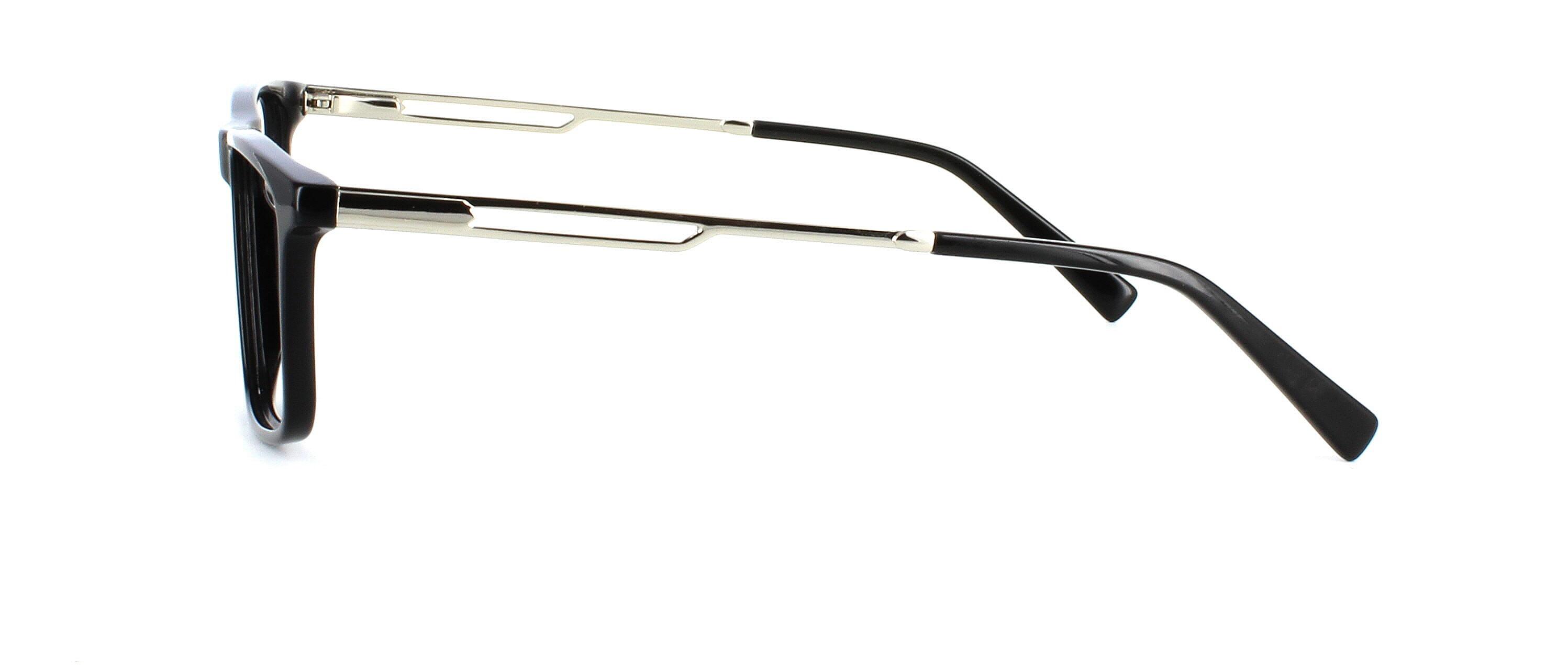 Delta - Unisex shiny black acetate rectangular shaped frame with silver metal arms and sprung hinged temples - image view 2
