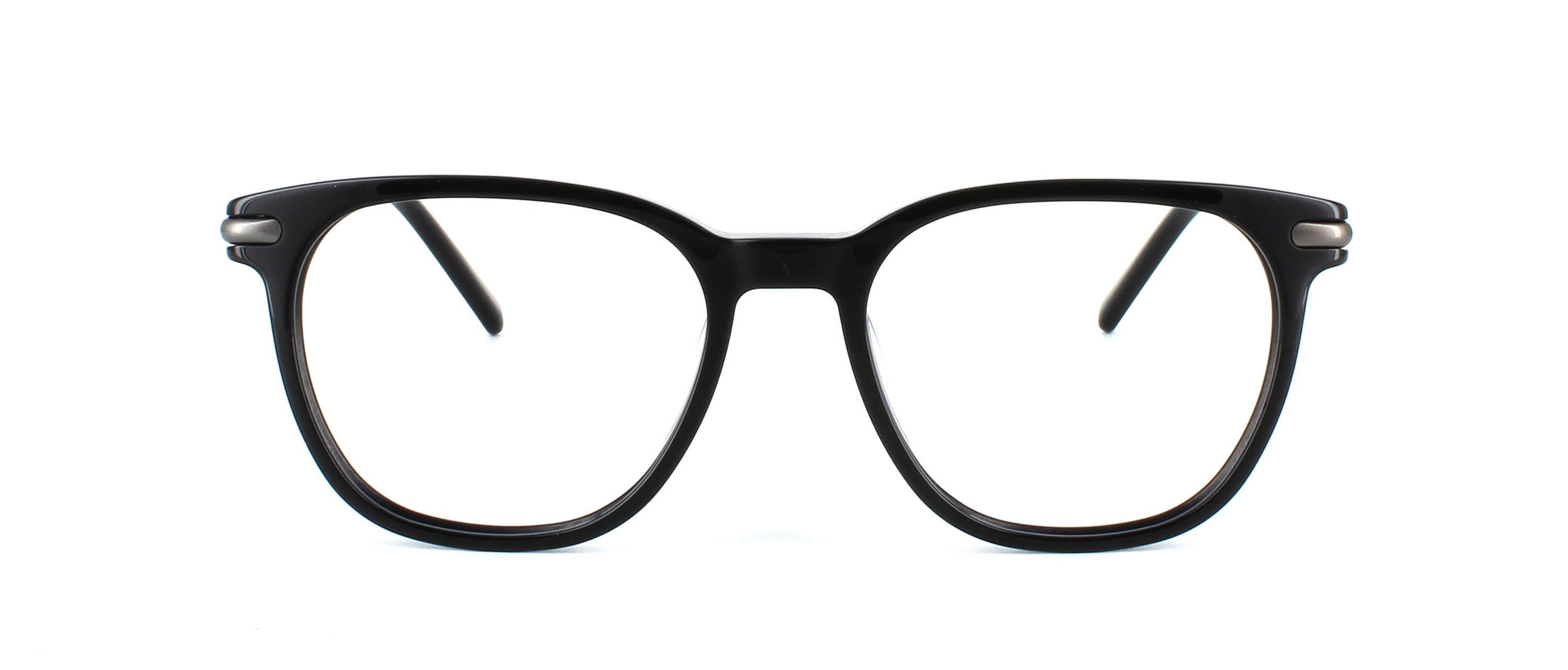 Brunel - Unisex shiny black acetate glasses frame with sprung hinge temples and square shaped lenses - image view 5
