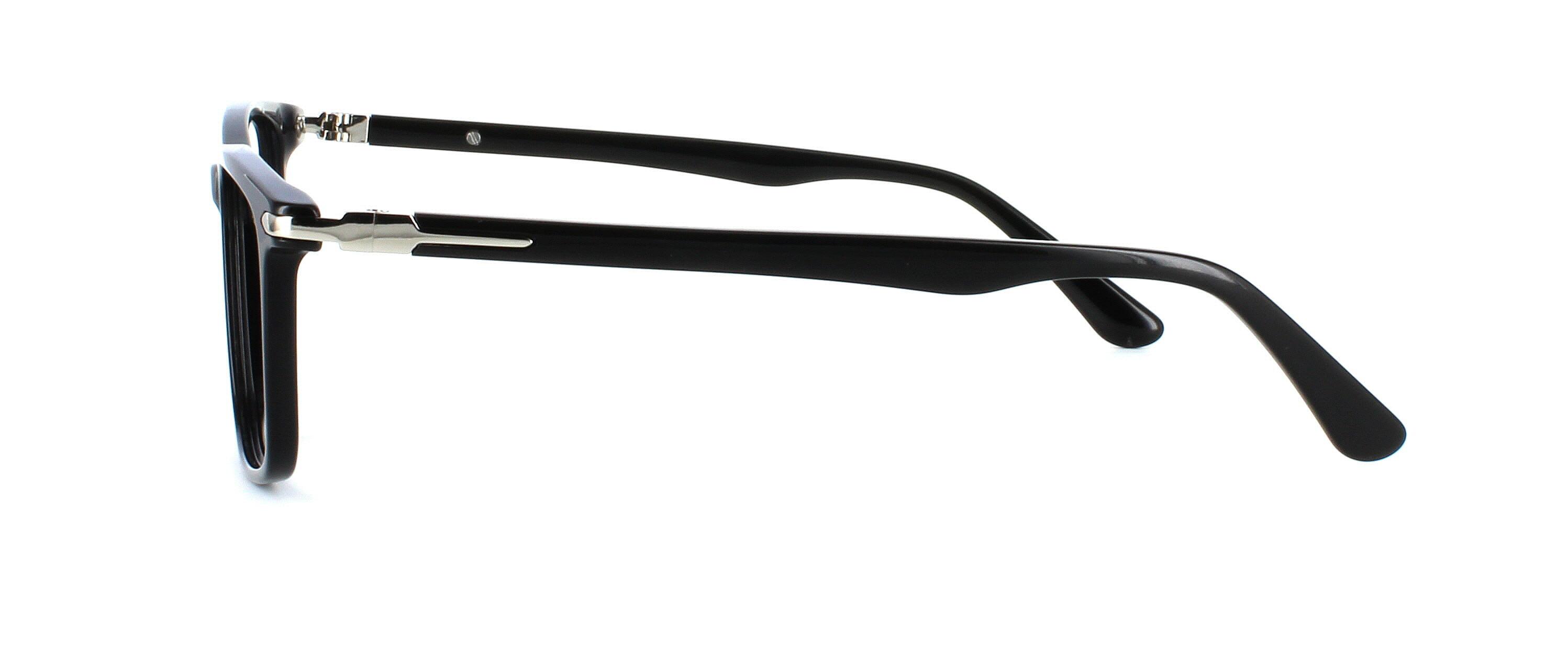 Voletty - Unisex acetate glasses here in shiny black with rectangular shaped lenses and metal barrel hinged temples - image view 2