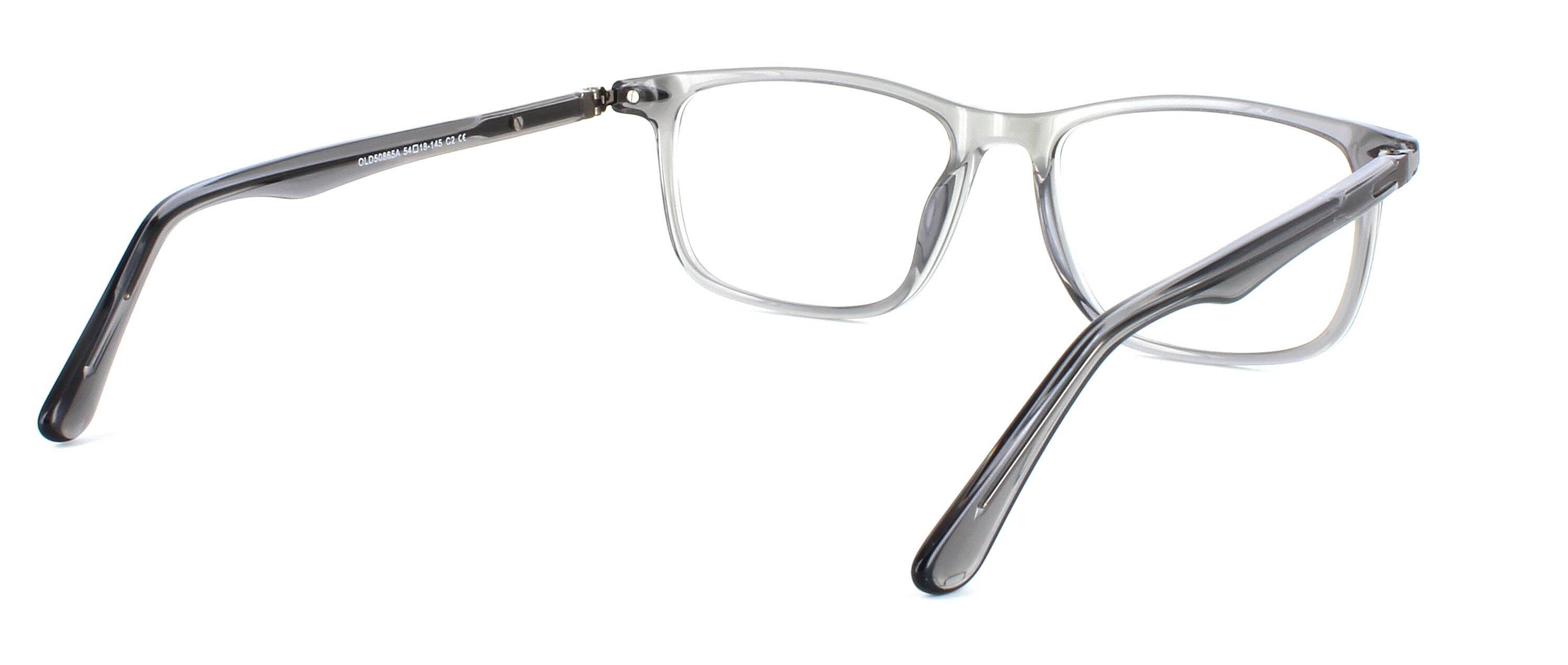 Voletty - Unisex acetate glasses here in crystal grey with rectangular shaped lenses, metal barrel hinged temples and matching arms - image view 4