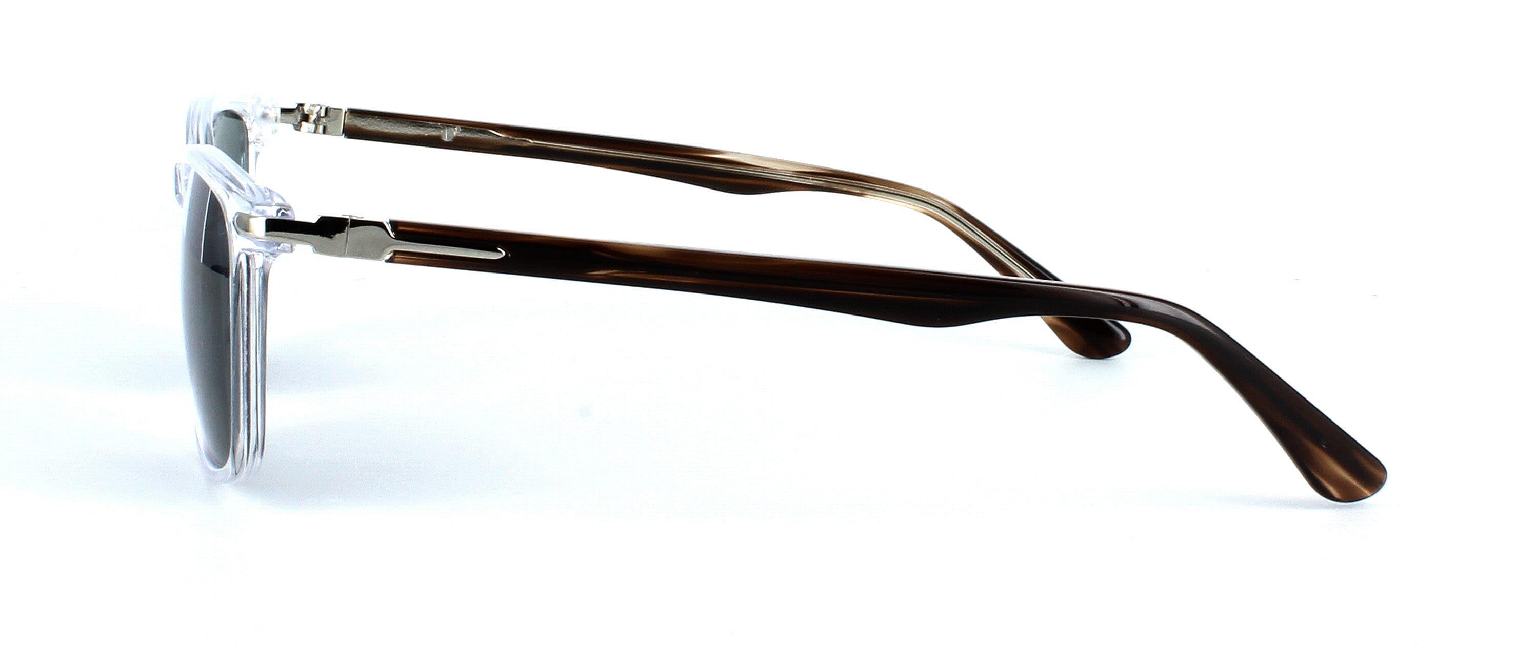 Voletty - Unisex acetate sunglasses here in clear crystal with rectangular shaped lenses and metal barrel hinged temples - image view 2