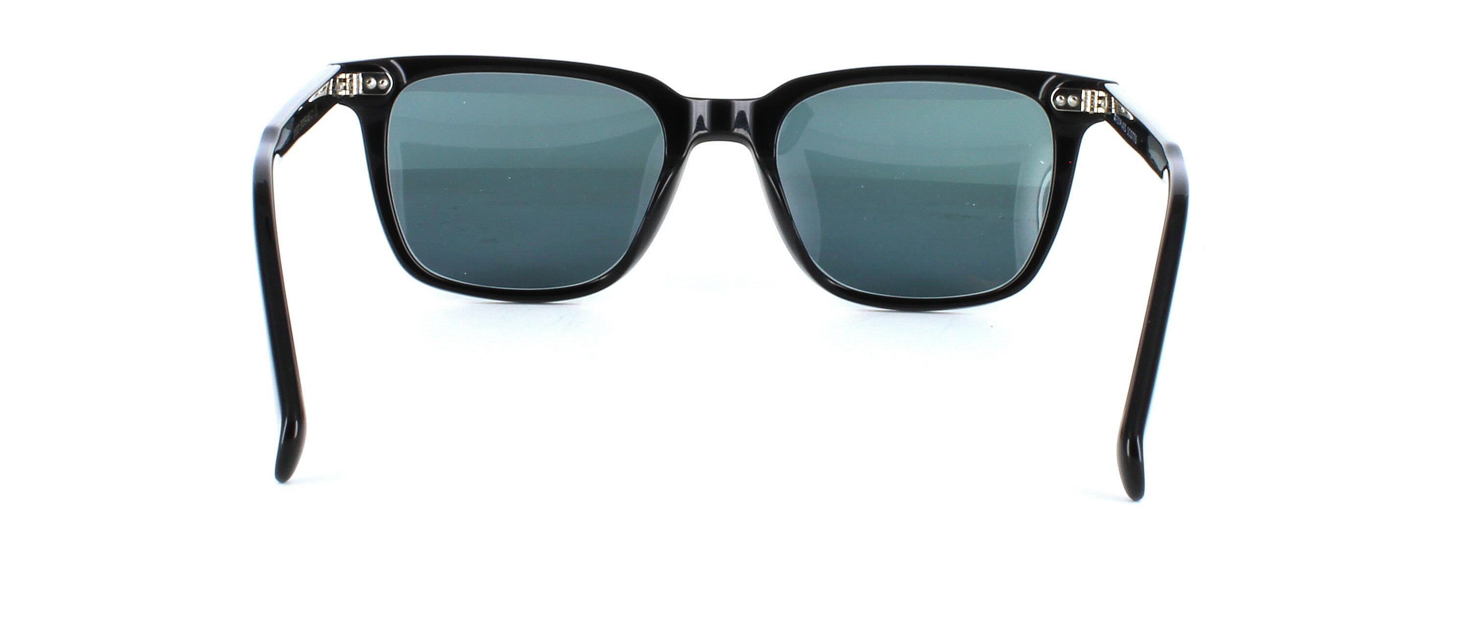 Vega - Stylish shiny black unisex acetate sunglasses frame with 5 barrel hinges and matching arms. Rectangular shaped lenses - image view 3