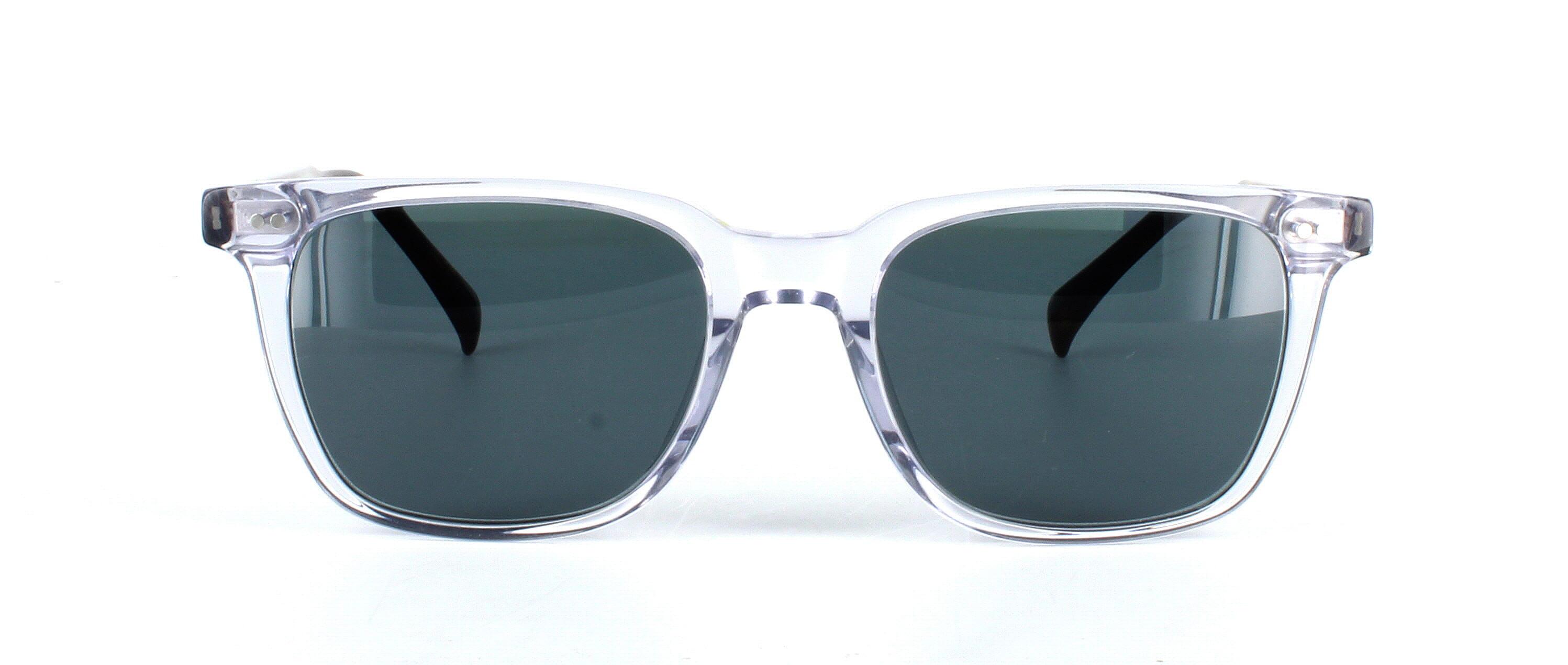 Vega - Clear crystal unisex acetate sunglasses frame with 5 barrel hinges and tortoise arms. Rectangular shaped lenses - image view 5