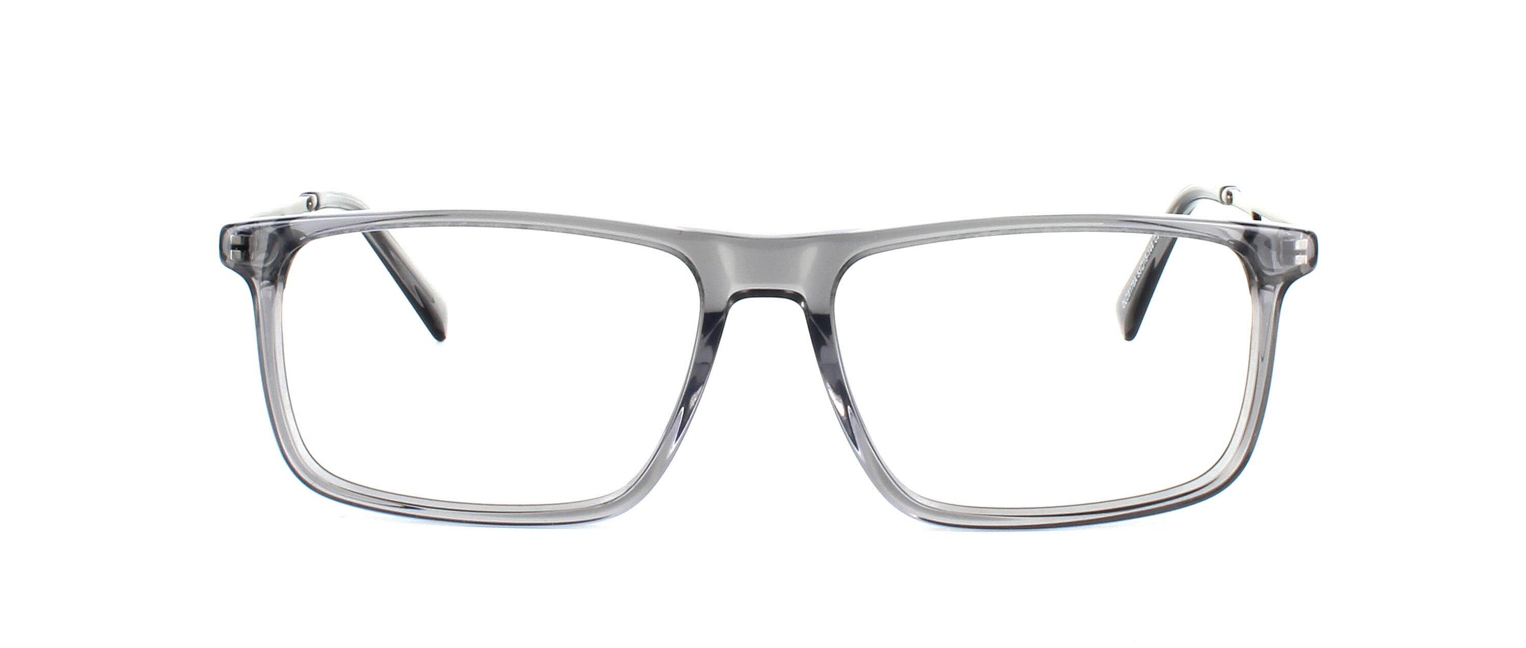 Delat - Crystal grey rectangular shaped acetate glasses with metal gunmetal coloured sprung hinged arms - image view 5