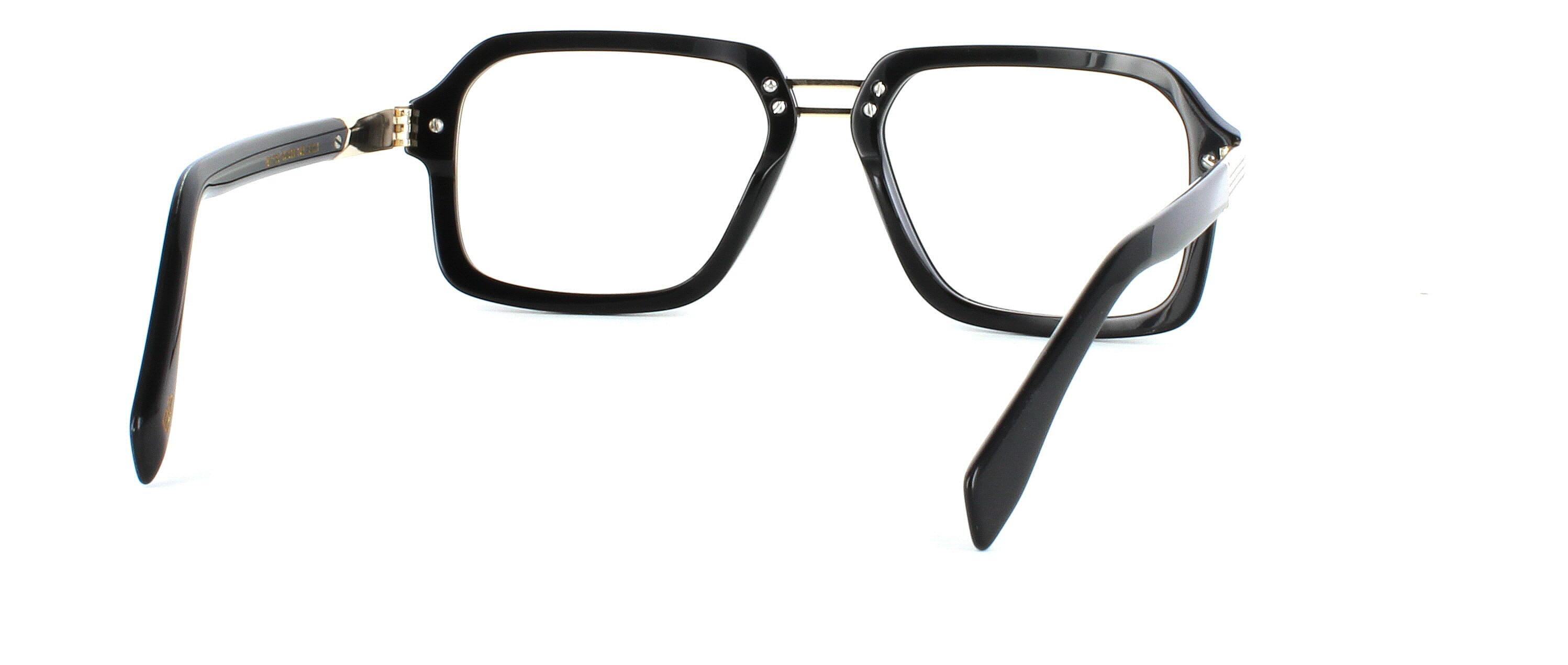 Bowyer & Finch BF233 - Black and gold premium hand made acetate glasses frame with chunky square shaped front face and barrel hinged temples and matching acetate arms - image view 3