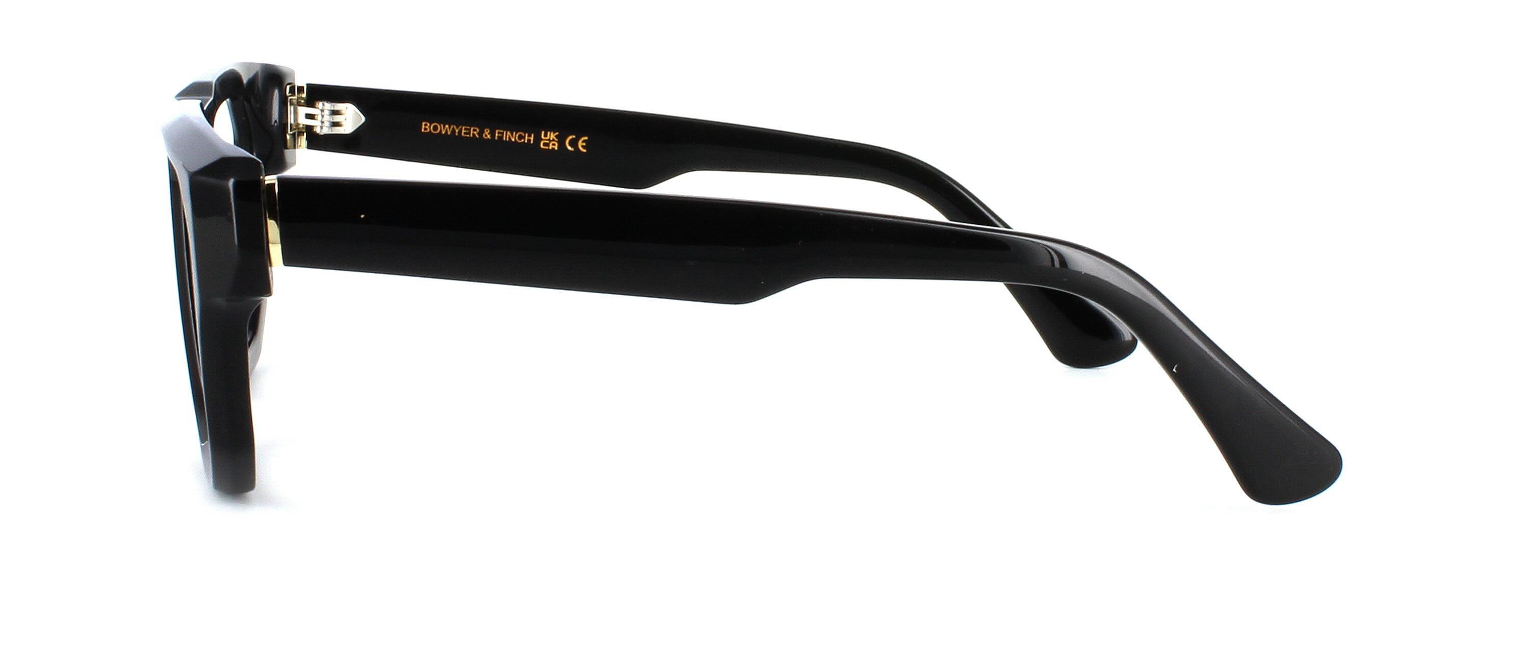 Bowyer & Finch Quartz - Gent's premium full rim black frame with double nose bridge and matching black arms with 5 bar barrel hinges - image view 2