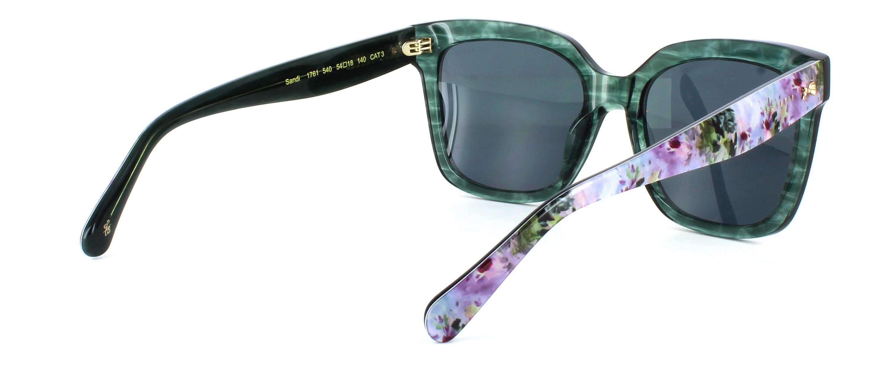 Ted Baker Sandi - Large women's designer prescription sunglasses with crystal green front face and multi-coloured floral acetate arms - image view 4