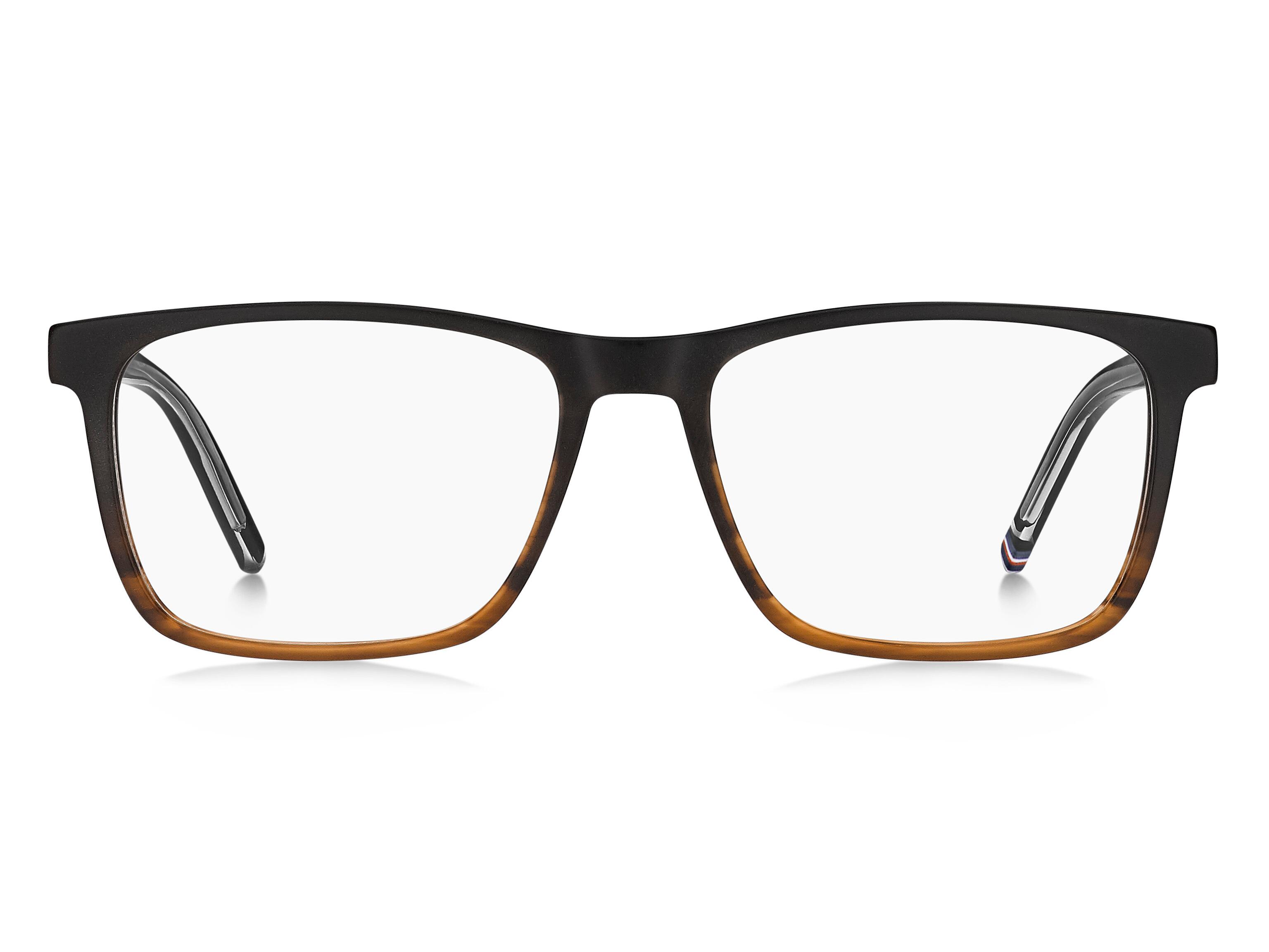 Gent's timeless acetate here in matt black and horn with rectangular shaped lenses with embossed TH logo on the temples and iconic flag on the ear tips image view 5