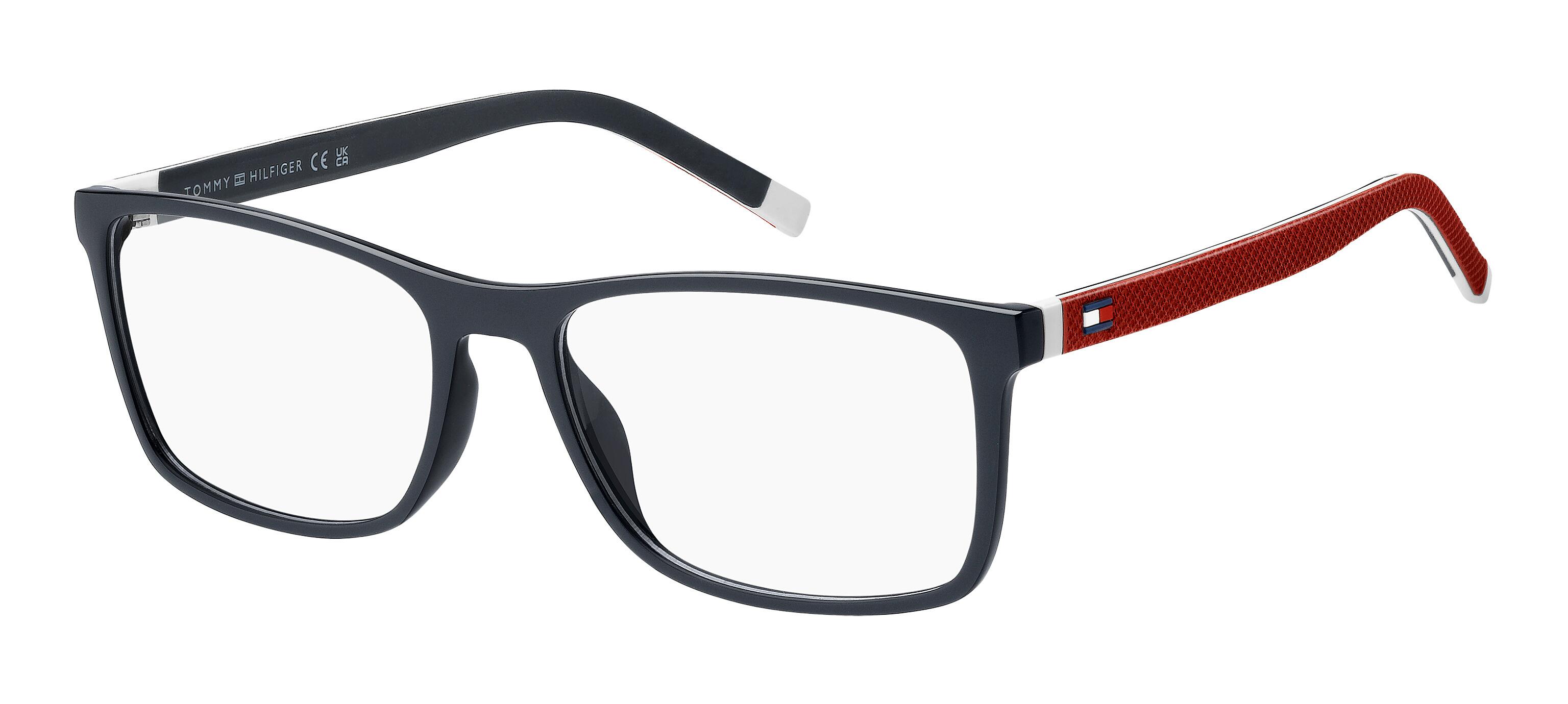 Men's designer glasses with dark blue front face and deep red arms with grippr rubber coating for a very sure fit - image view 1
