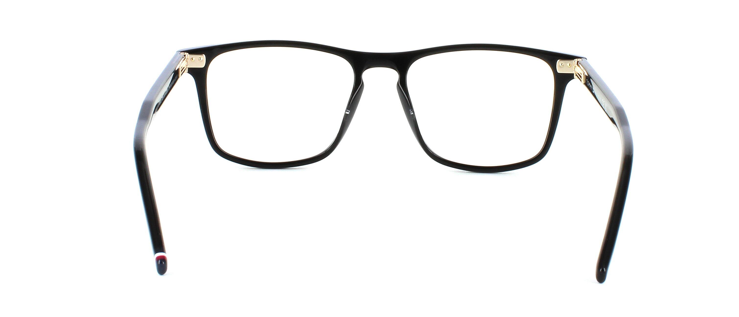Black unisex acetate glasses frame with rectangular shaped lenses and quality fixed hinges - image view 6