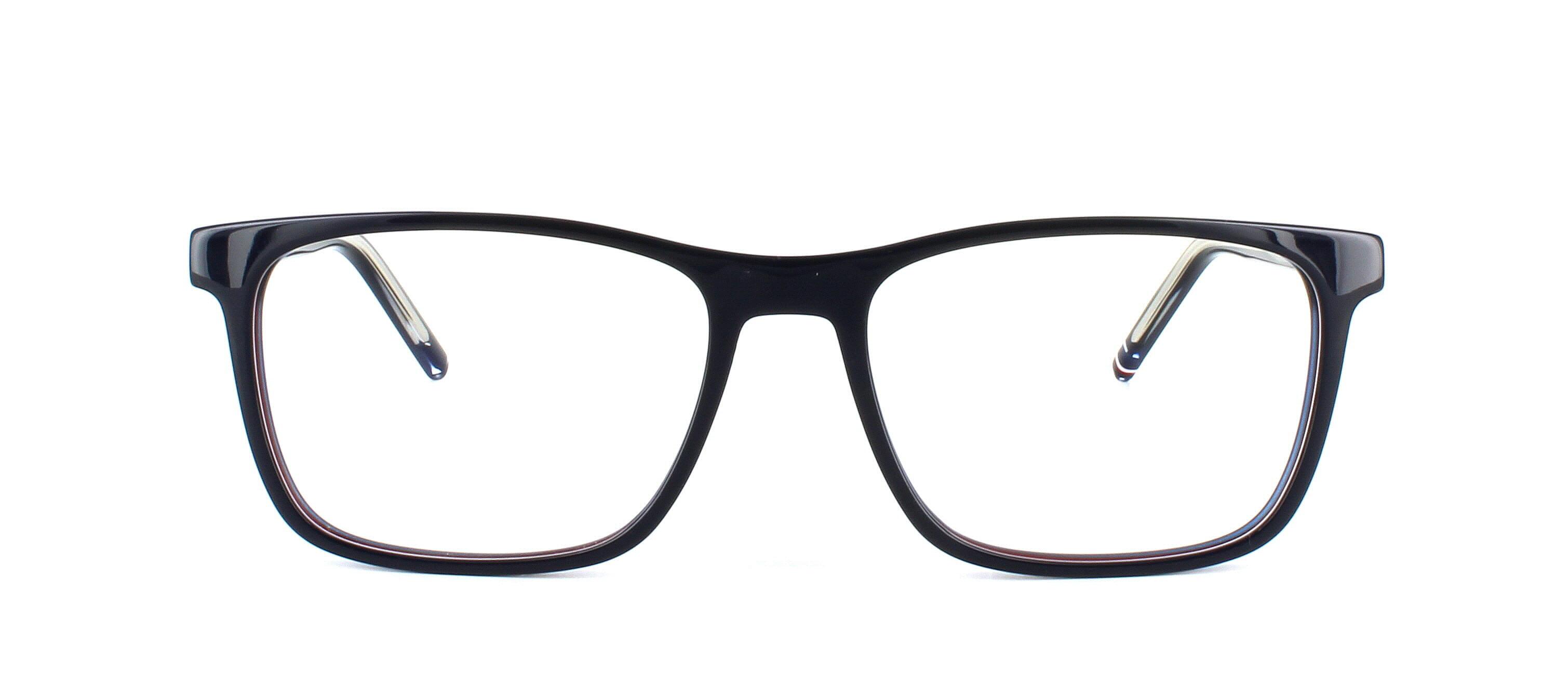 Gent's timeless acetate here in blue with red and white layered inserts with rectangular shaped lenses with embossed TH logo on the temples and iconic flag on the ear tips - image view 5