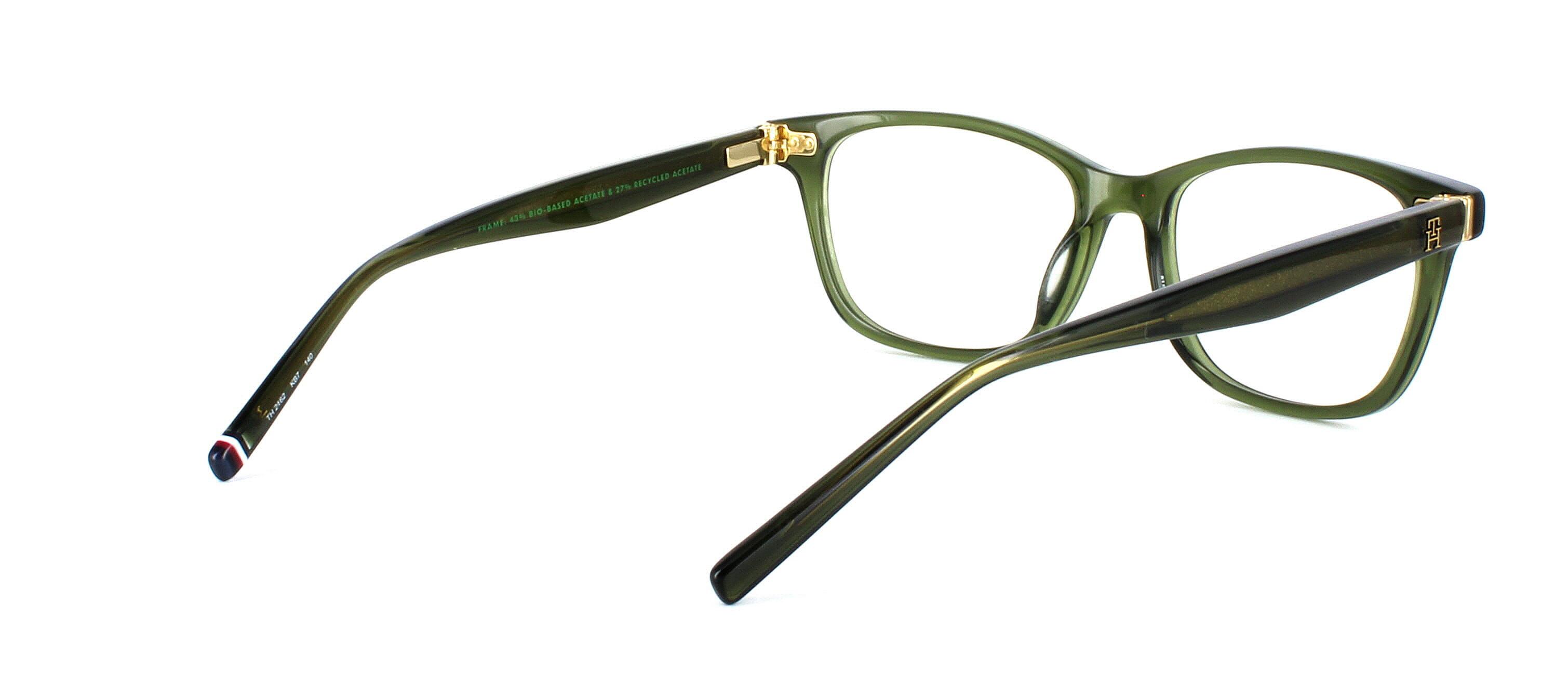 Ladies iconic style acetate with oval, very slightly cat eye shaped lenses with robust barrel hinges and embossed TH logo on the temples - image view 4