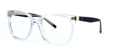 Ladies round shaped acetate frame with a fixed hinge supporting dark navy arms with crystal reverse - image view 1
