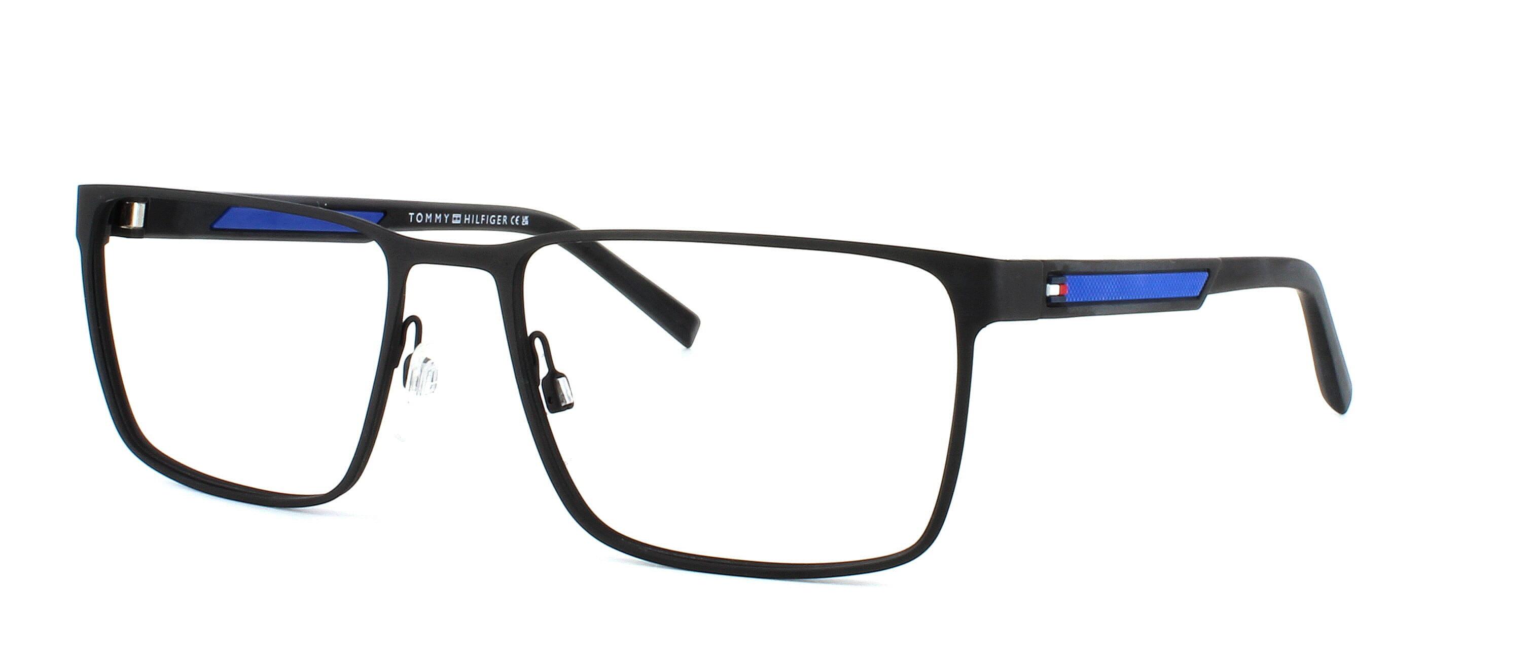 Men's stainless steel sure fit rectangular shaped glasses in matt black with sprung hinged temples designed for people with an active lifestyle - image view 1
