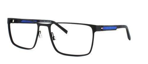 Men's stainless steel sure fit rectangular shaped glasses in matt black with sprung hinged temples designed for people with an active lifestyle - image view 1