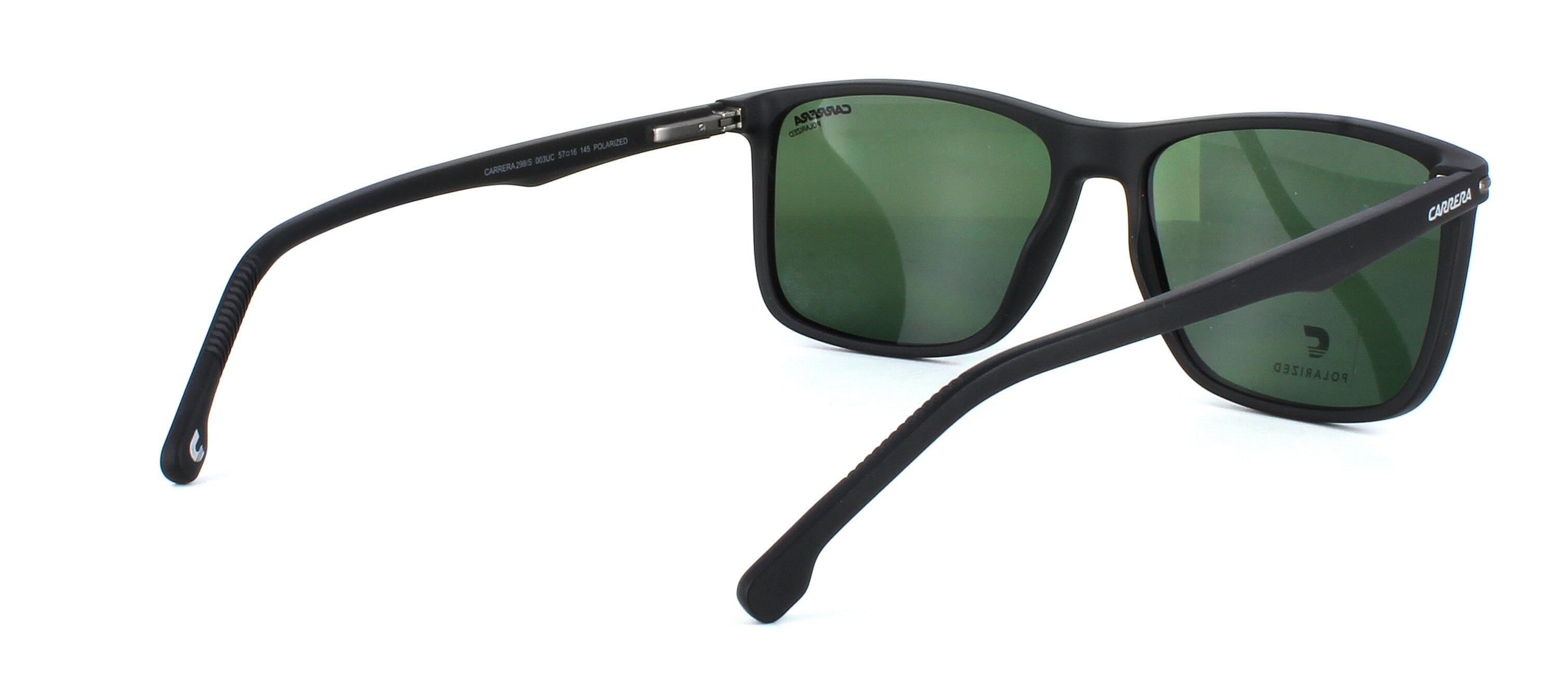 Men's rectangular shaped prescription sunglasses in matt black with a choice of lens options. This frame has sprung hinged temples - image view 4