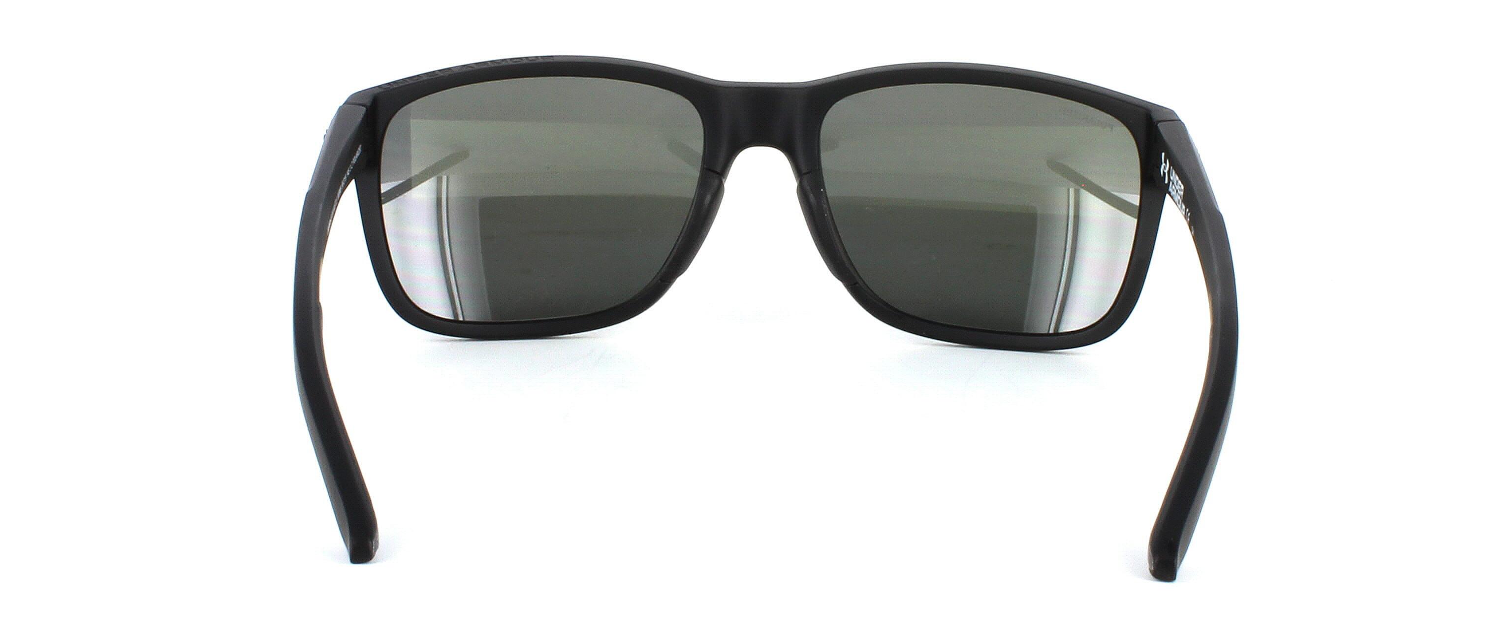 Gent's robust sports prescription sunglasses frame in matt black with quality hinges with a fixed hinge. Under Armour embossed logo on the temple - image view 3