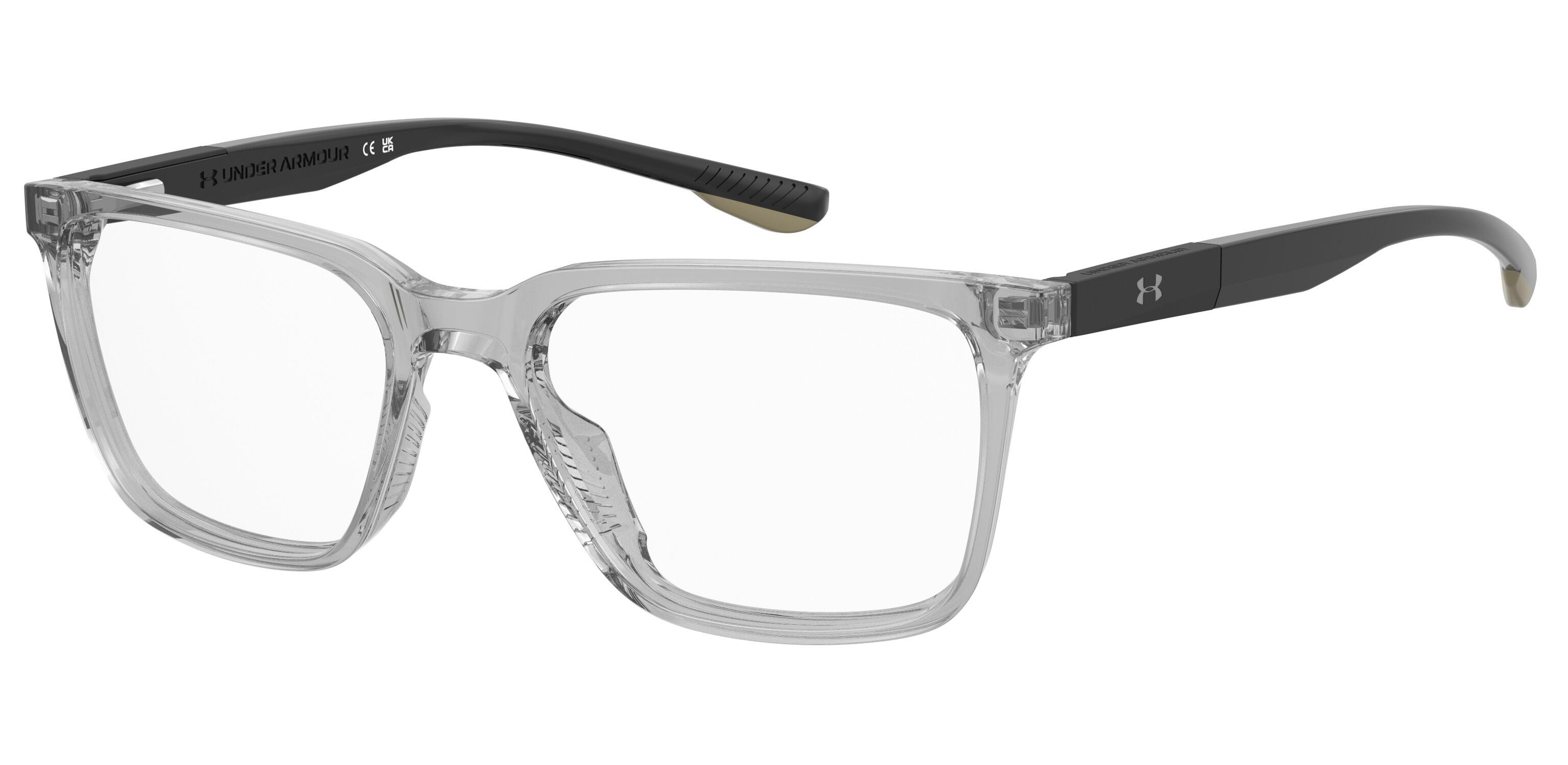 Men's acetate frame here presented in crystal grey with black arms, laser etched logo to the temple and sprung hinged temples - image view 1