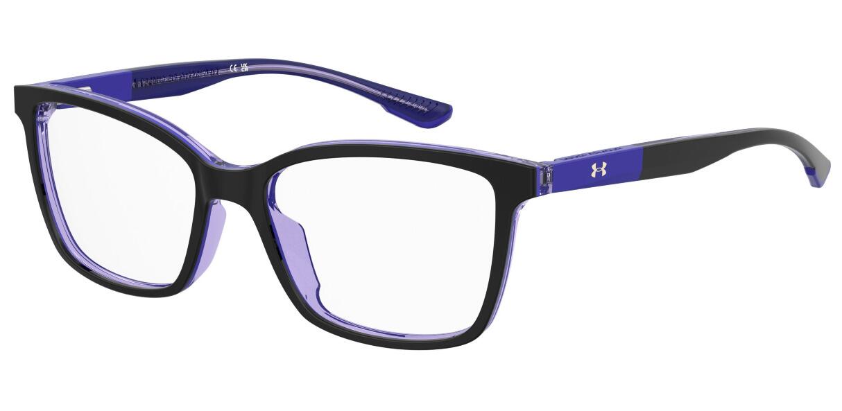 Women's eco-frindly acetate glasses in black and violet with foil logo at the temples and laminated accents at the ear tips and temples - image view 1