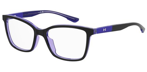 Women's eco-frindly acetate glasses in black and violet with foil logo at the temples and laminated accents at the ear tips and temples - image view 1