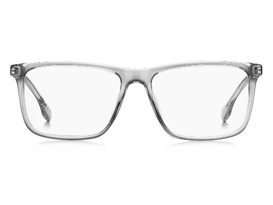 Men's grey crystal full rim plastic glasses frame with rectangular shaped lenses, sprung hinged temples and embossed BOSS logo at the temples - image view 3