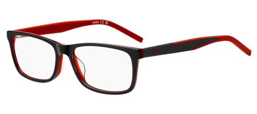Men's rectangular shaped frame manufactured from eco-acetate and eco-rubber materials in black and red - image view 1