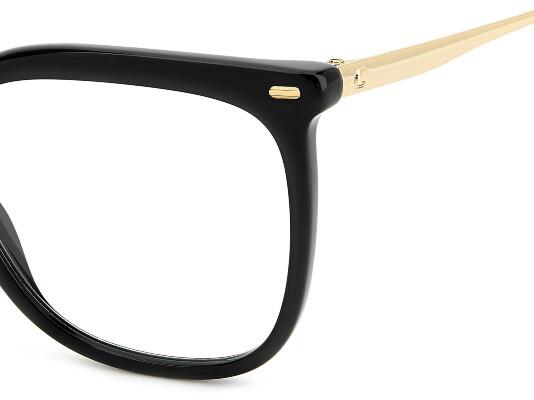 Classic style women's eyewear with rectangular shaped acetate front face with gold coloured metal arms with fixed hinged temples - image view 3