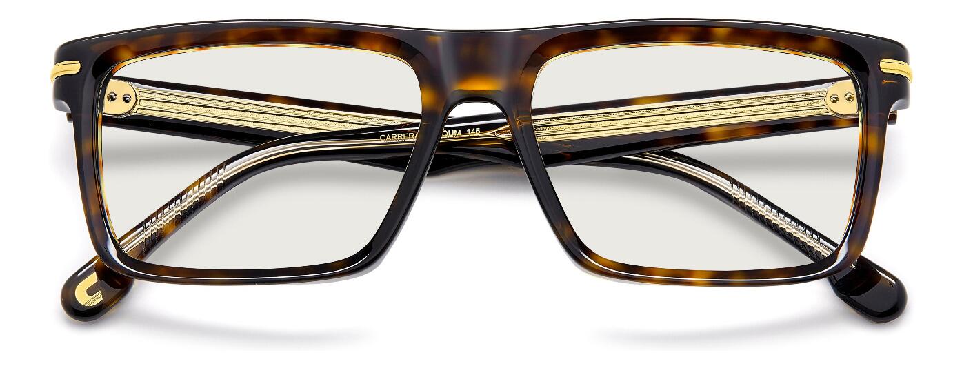 Men's havana and gold rectangular acetate glasses with 5 barrel hinges with the brand logo etched in the temple - image view 4