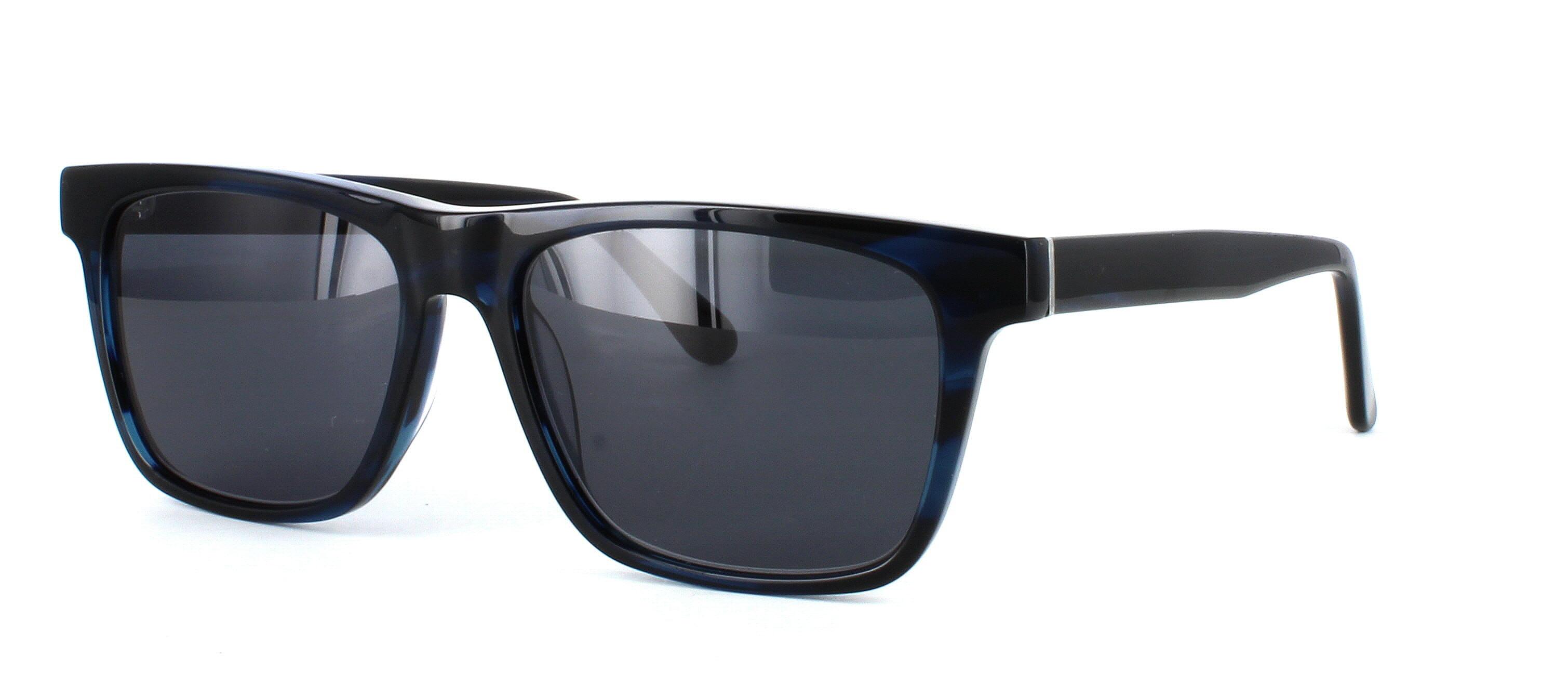 Unisex shiny dark mottled blue full rim acetate prescription sunglasses frame with barrell hinges - image view 1
