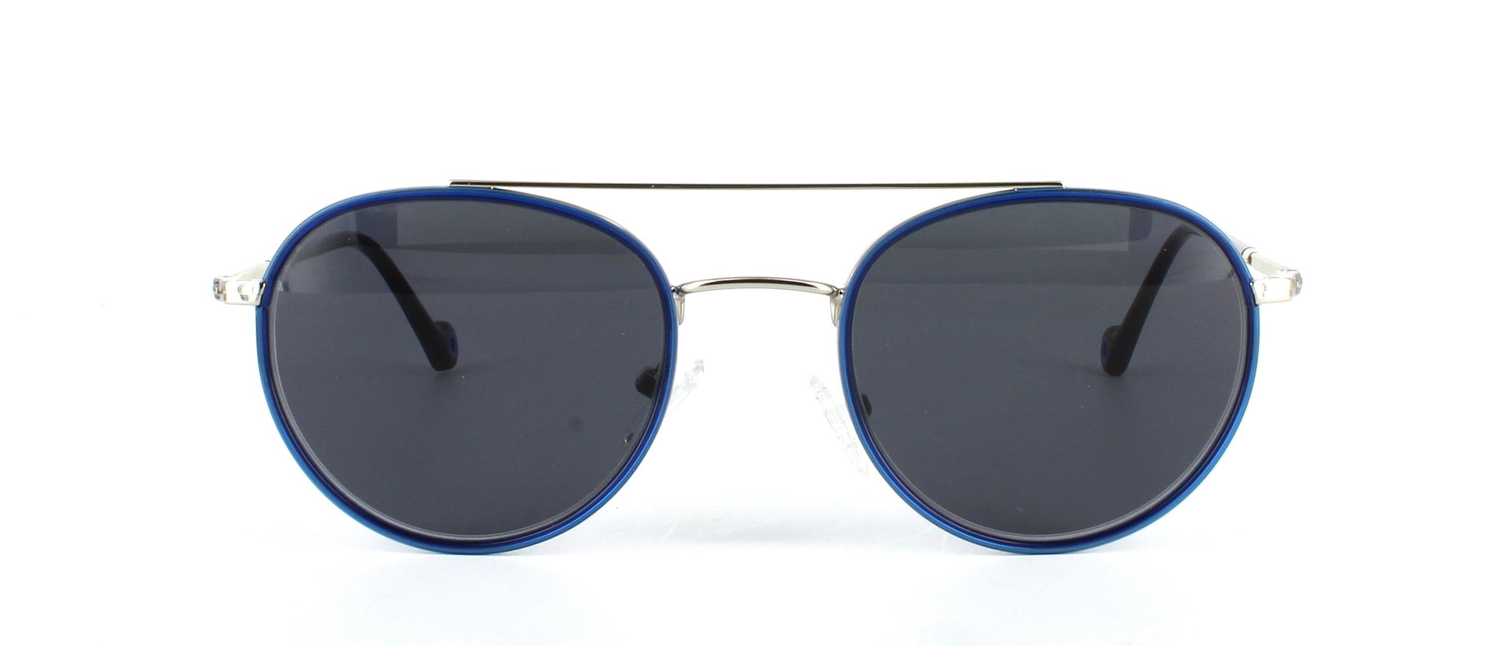 Ladies blue and silver full rim round shaped aviator style metal prescription sunglasses frame - image view 5