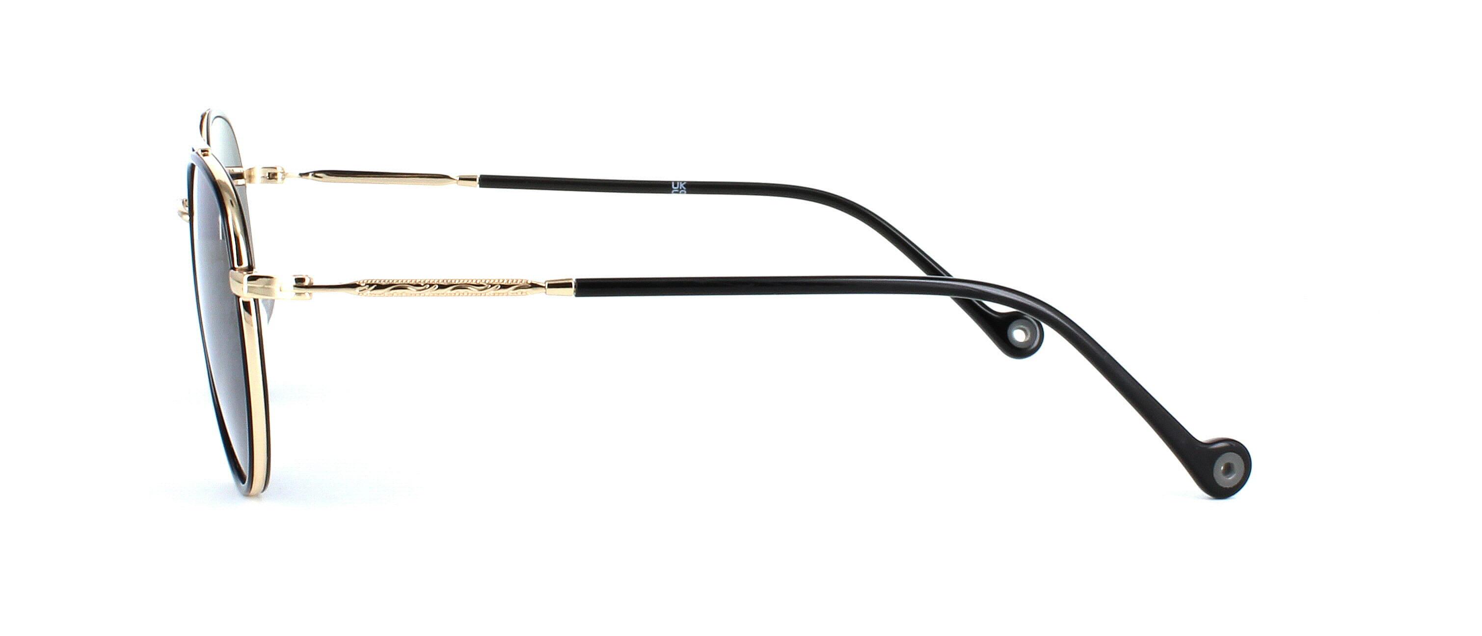 Ladies black & gold full rim round shaped aviator style metal prescription sunglasses frame - image view 2