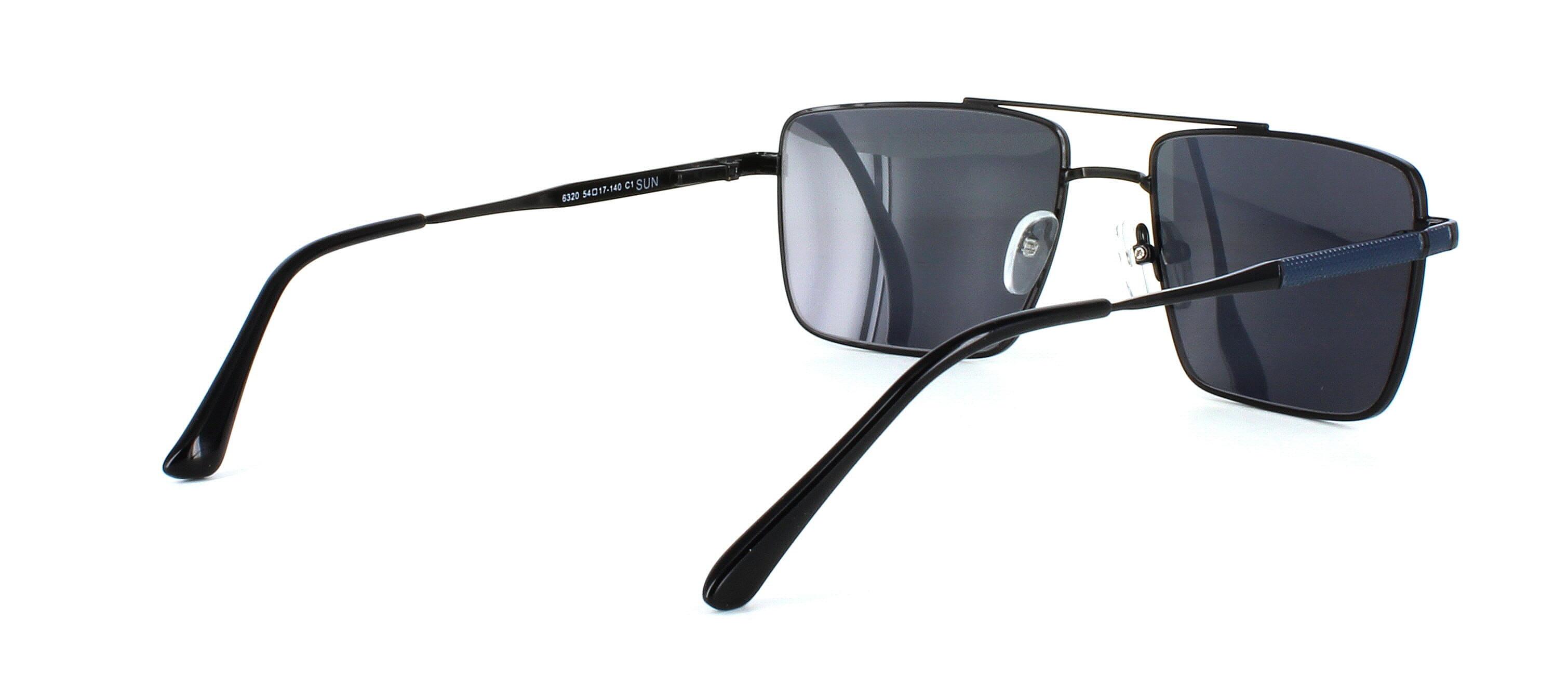 Men's medium width full-rim rectangular shaped aviator style metal framed prescription sunglasses with sprung hinge temples here in black - image view 4