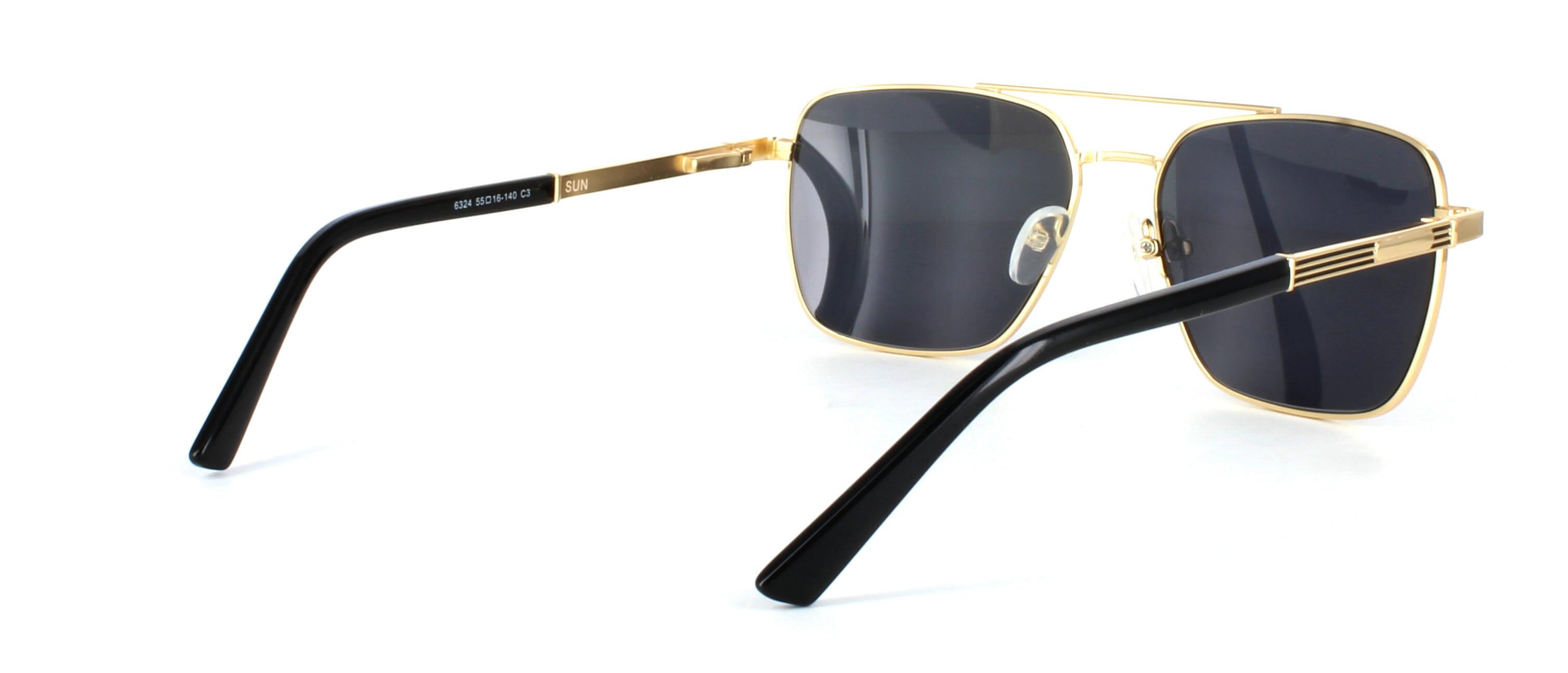 Men's medium width rectangular shaped aviator style full-rim metal framed prescription sunglasses with sprung hinge temples here presented in gold - image view 4