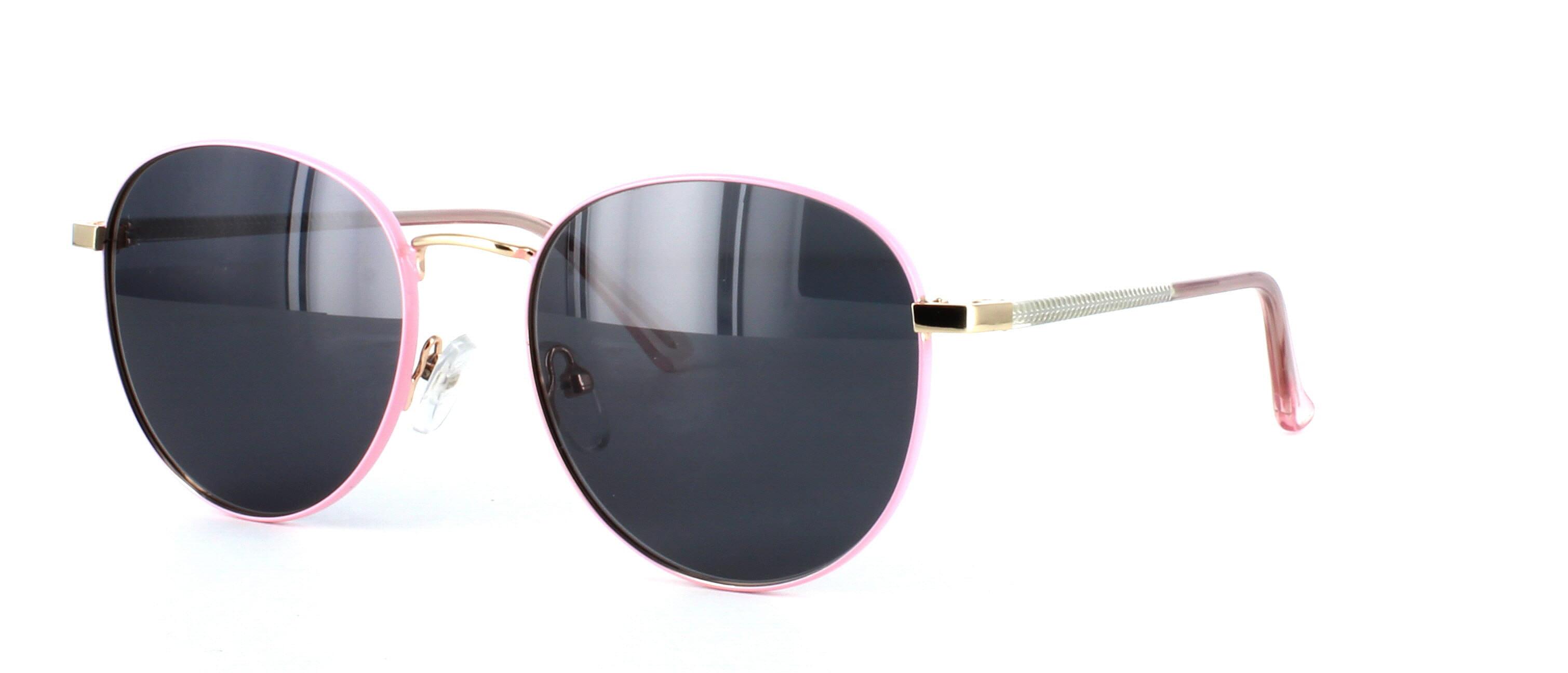 Ladies pink & gold full rim round shaped metal prescription sunglasses frame - image view 1