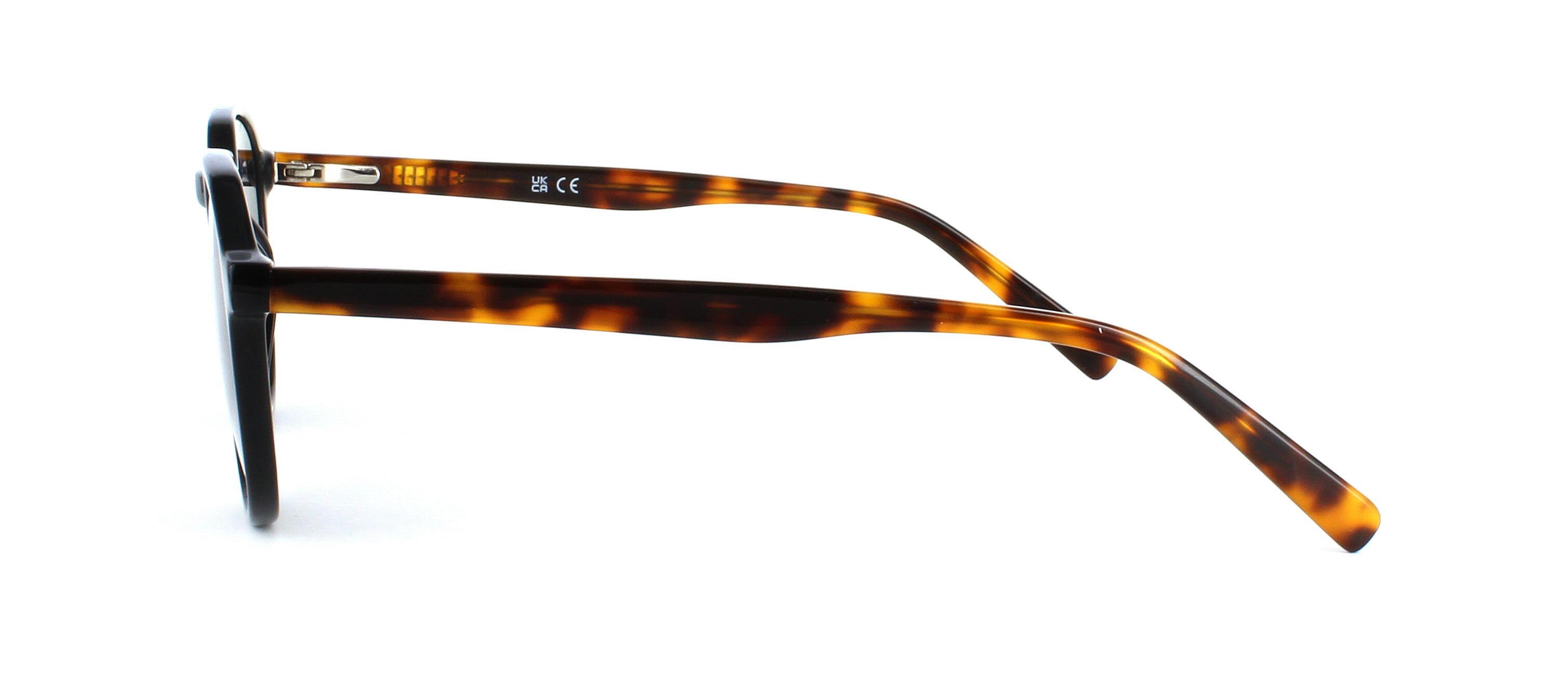 Black unisex full rim round shaped acetatel prescription sunglasses frame with tortoise sprung hinged arms - image view 2