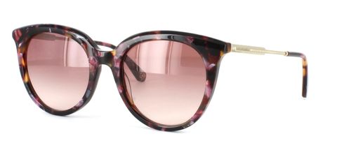 Women's mottled burgundy acetate prescription sunglasses frame with barrel hinge temples leading to gold metal arms with mottled burgundy acetate tips - image view 1