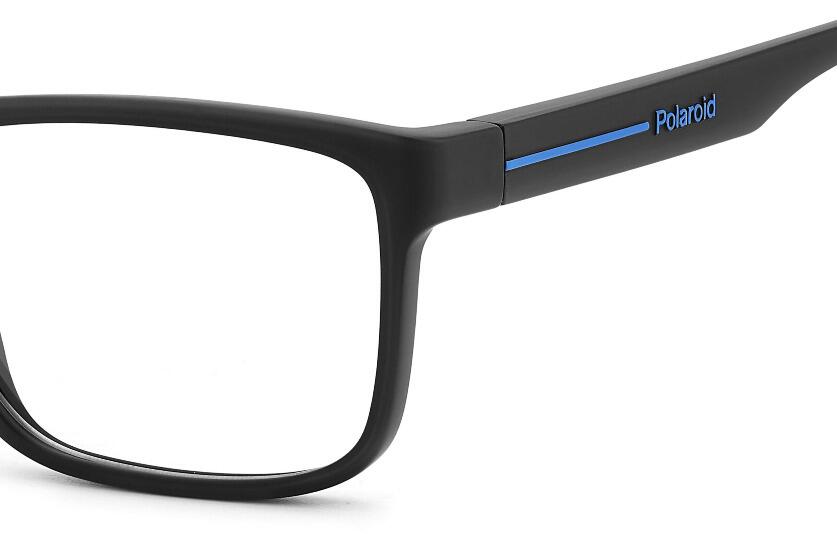 Men's polyamide lightweight rectangular shaped glasses in matt black with light blue trim with fixed hinges and a secure, sure fit ideal for wearing during activities and sport - image view 5