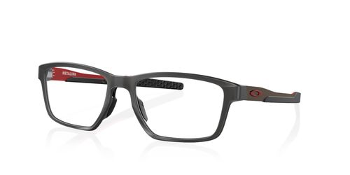Oakley Metalink 0OX8153 men's rectangular metal & plastic full rim optical frames in satin smoke grey with barrel hinges - image view 1