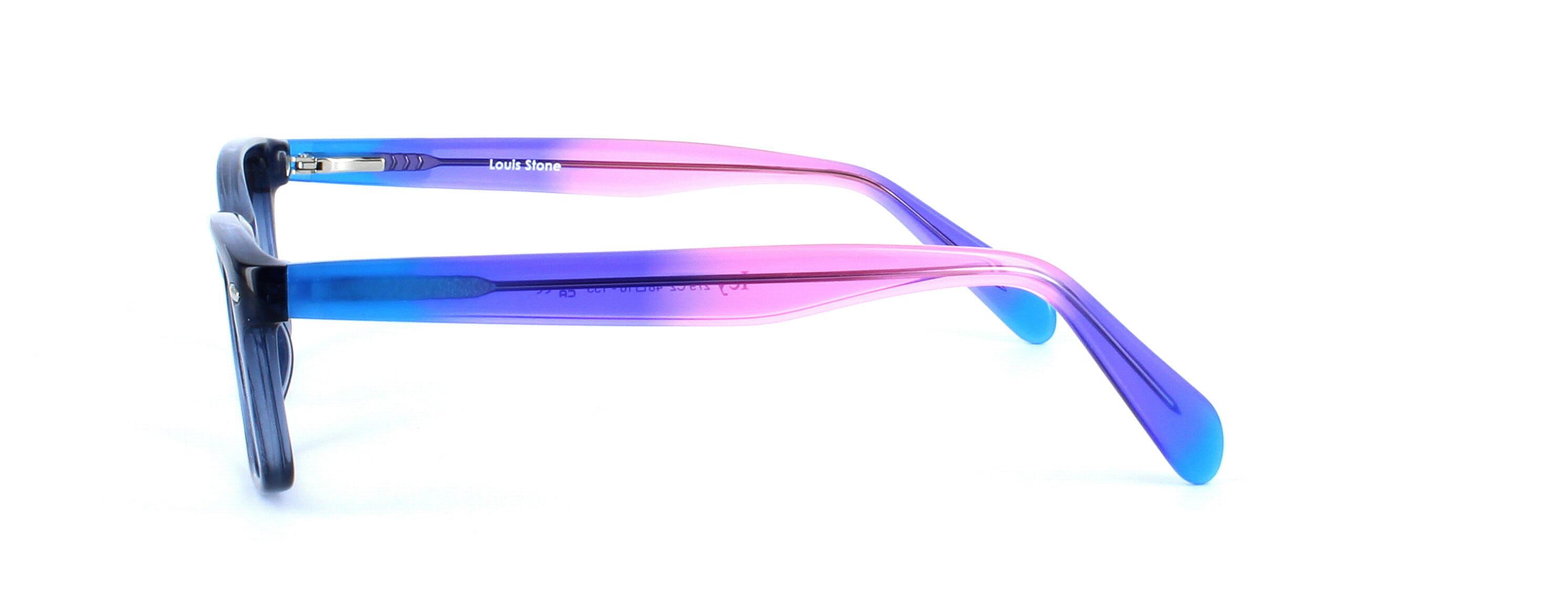 Liguria - Blue - Women's petite acetate glasses frame in blue with multi-coloured arms - image view 3