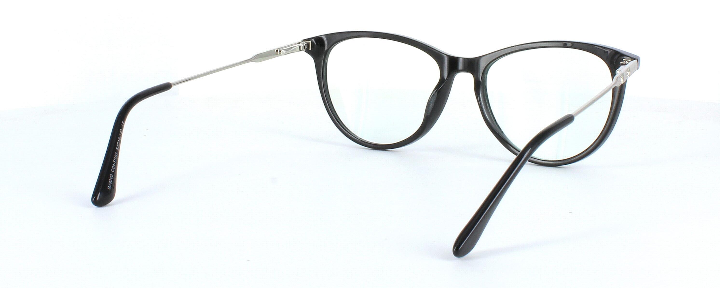 Edward Scotts BJ9202 C1 - Women's oval shaped shiny black acetate glasses with gold metal spring hinged arms - image view 5