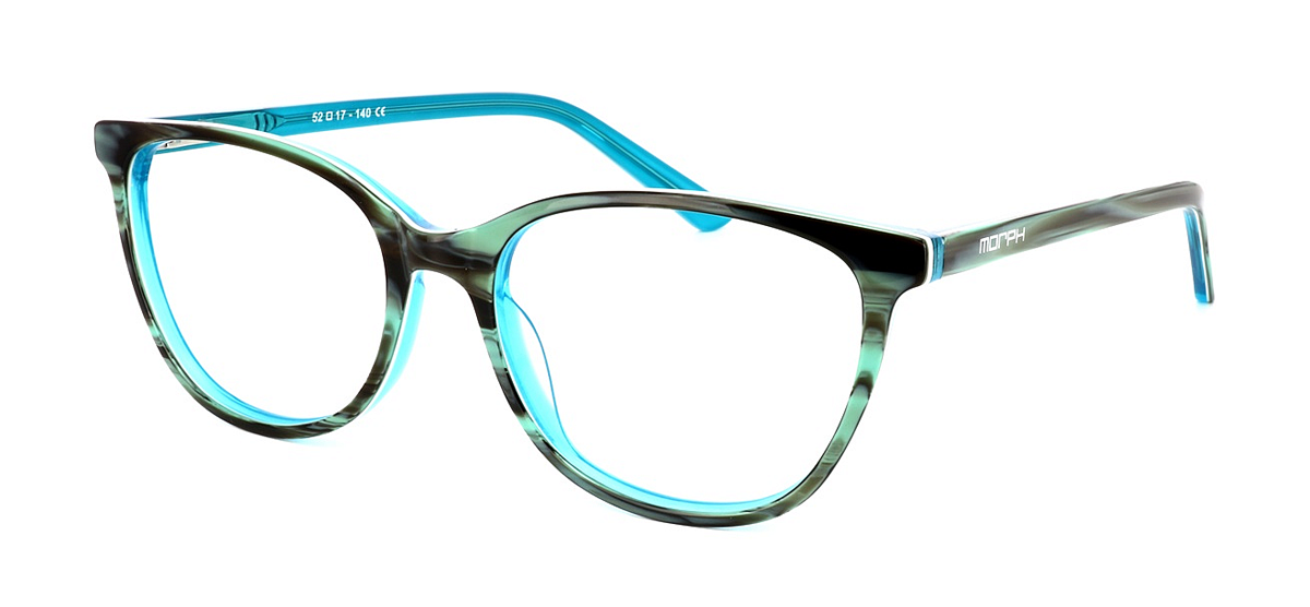 Tropea - Ladies shiny blue striped oval shaped acetate glasses with flex hinges - image view 1
