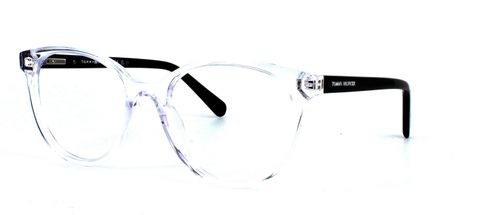 Ladies cat eye frames in clear crystal with rich havana arms on spring loaded temples - image view 1
