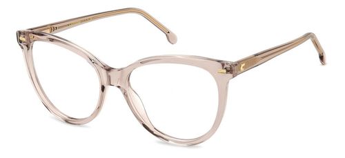 Women's classic round shaped acetate designer eyewear with sprung hinged temples here presented in crystal nude pink with matching arms - image view 1